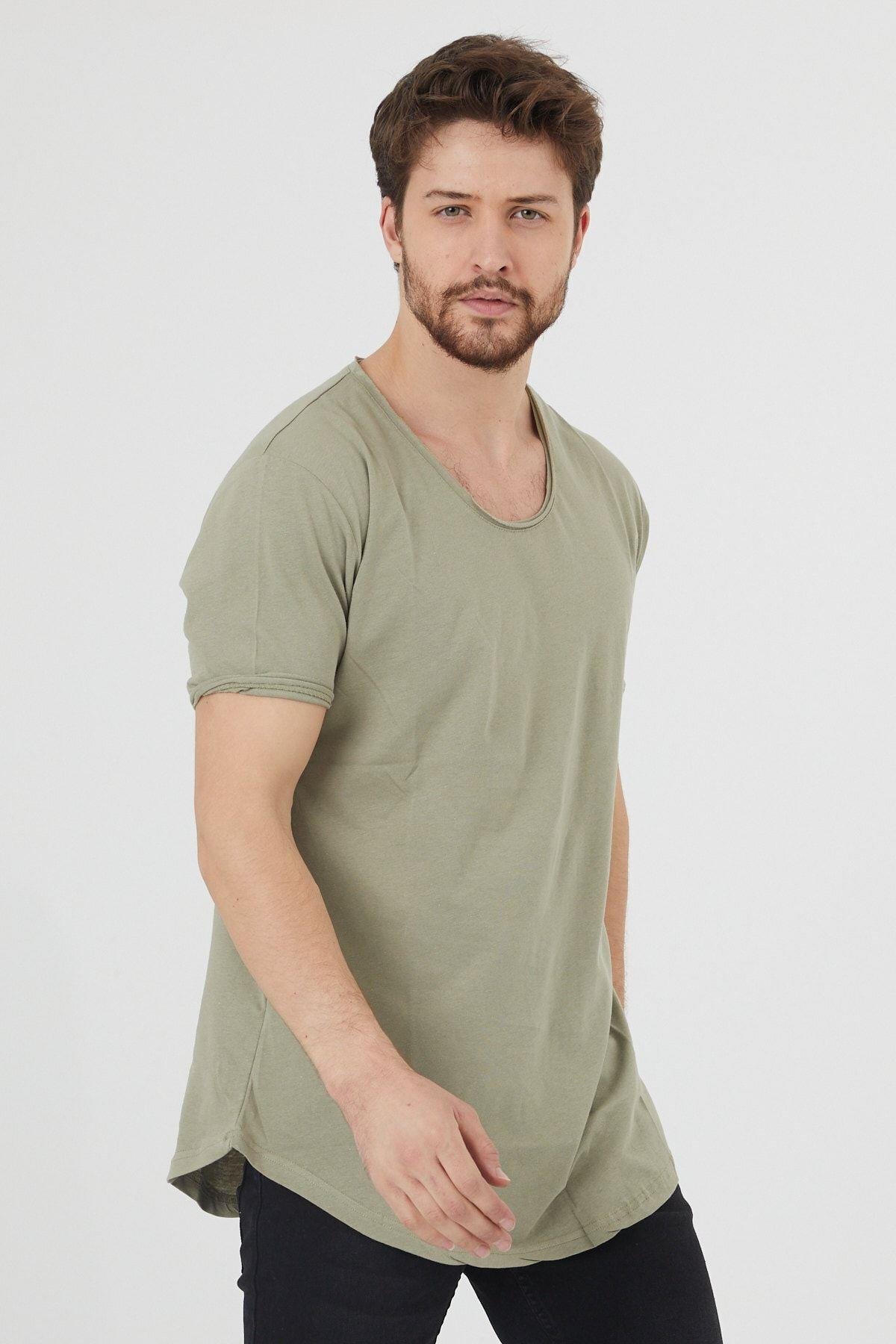 TARZ COOLT-ShirtTCPS001Erkek Açık Haki Oval Etek Geniş Yaka %100 Pamuk Kısa Kollu Tişört