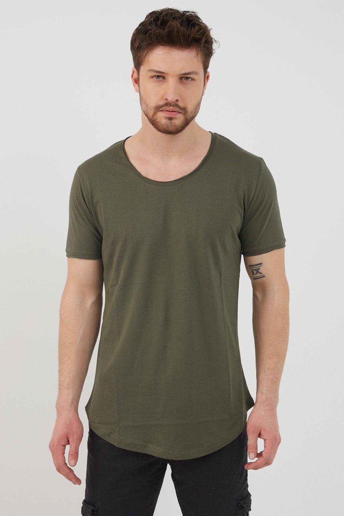 TARZ COOLT-ShirtTCPS001Erkek Koyu Haki Pis Yaka Salaş T-shirt-tcps001r67s