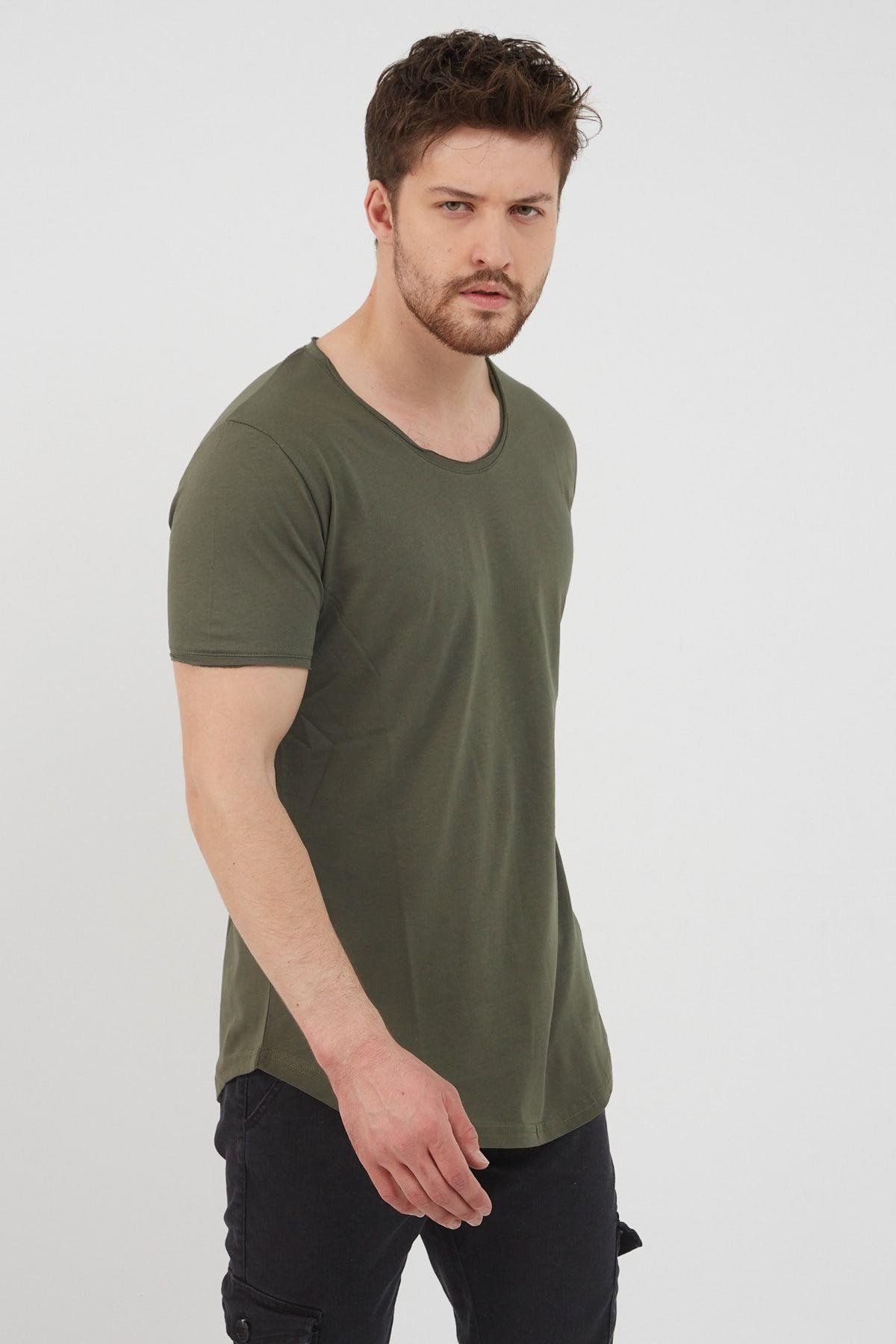 TARZ COOLT-ShirtTCPS001Erkek Koyu Haki Pis Yaka Salaş T-shirt-tcps001r67s