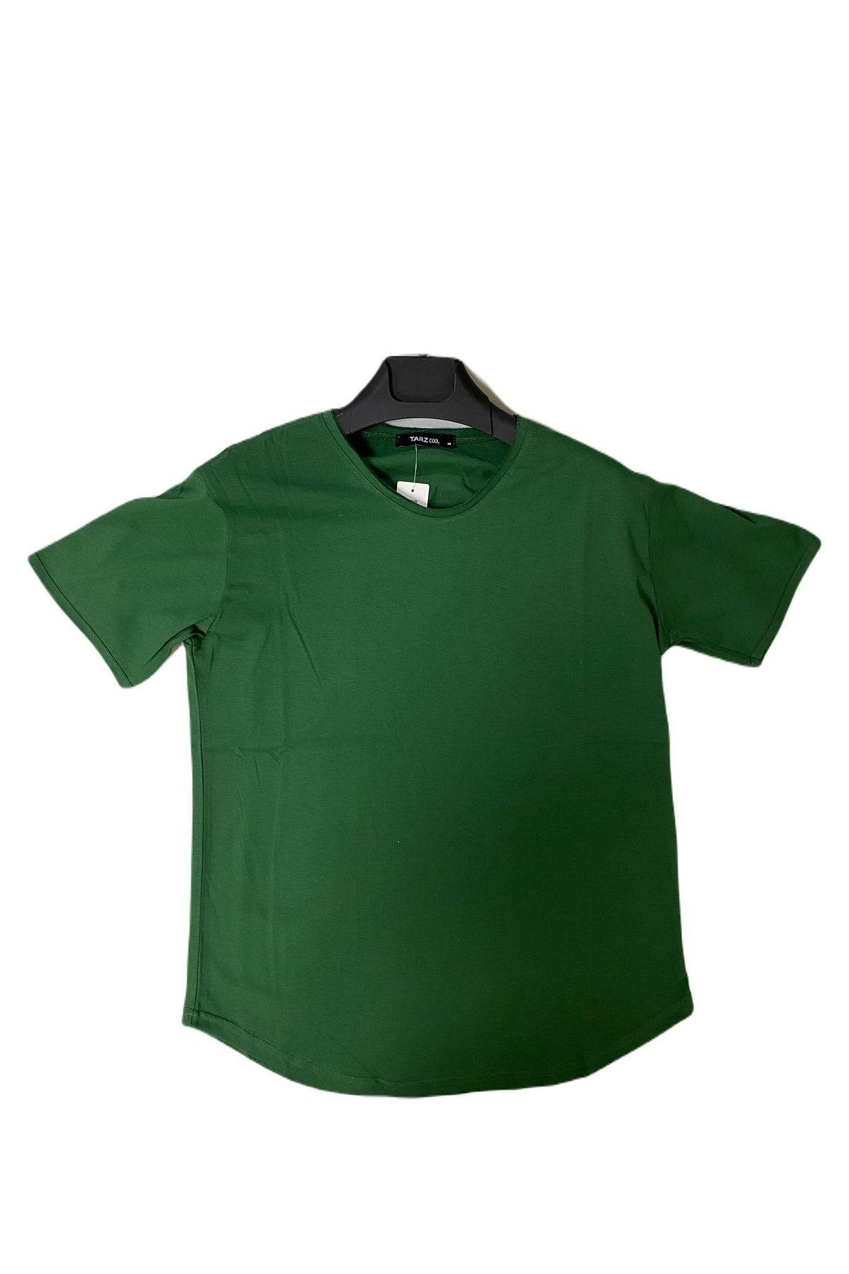 TARZ COOLT-ShirtTCPS001Erkek Koyu Yeşil Oval Etek Geniş Yaka %100 Pamuk Kısa Kollu Tişört