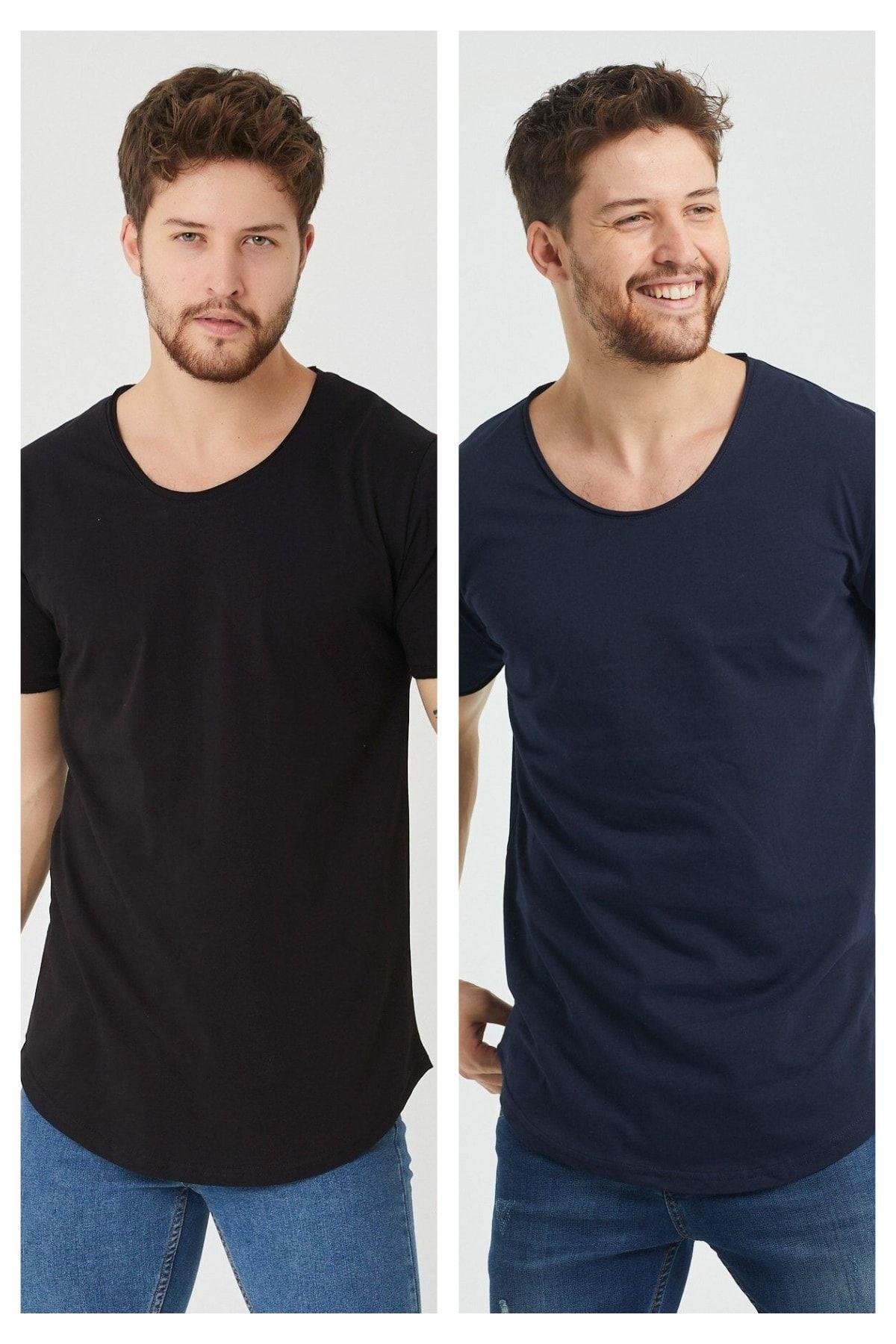 TARZ COOLT-ShirtTCPS001Erkek Siyah-lacivert Oval Etek Geniş Yaka %100 Pamuk Kısa Kollu Tişört