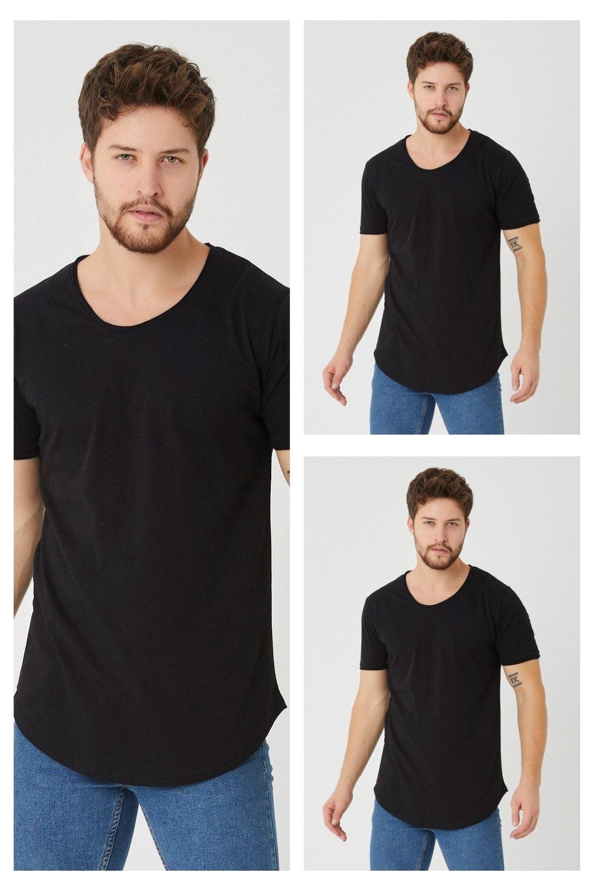 TARZ COOLT-ShirtTCPS001Erkek Siyah-siyah-siyah Oval Etek Geniş Yaka %100 Pamuk Kısa Kollu Tişört