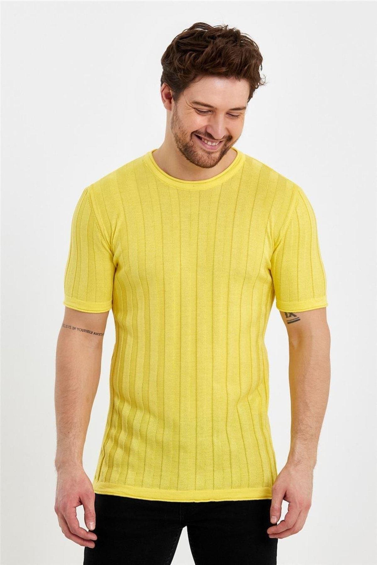 TARZ COOLT-ShirtTRZ10236R05Sarı Erkek Yuvarlak Yaka Örme T-shirt-trz10236r05s