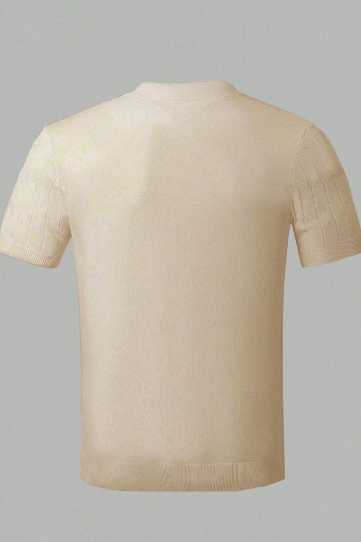 TARZ COOLT-ShirtTRZ25001Erkek Taş İnce Saç Örgülü Slim Fit Polo Yaka Triko T-Shirt
