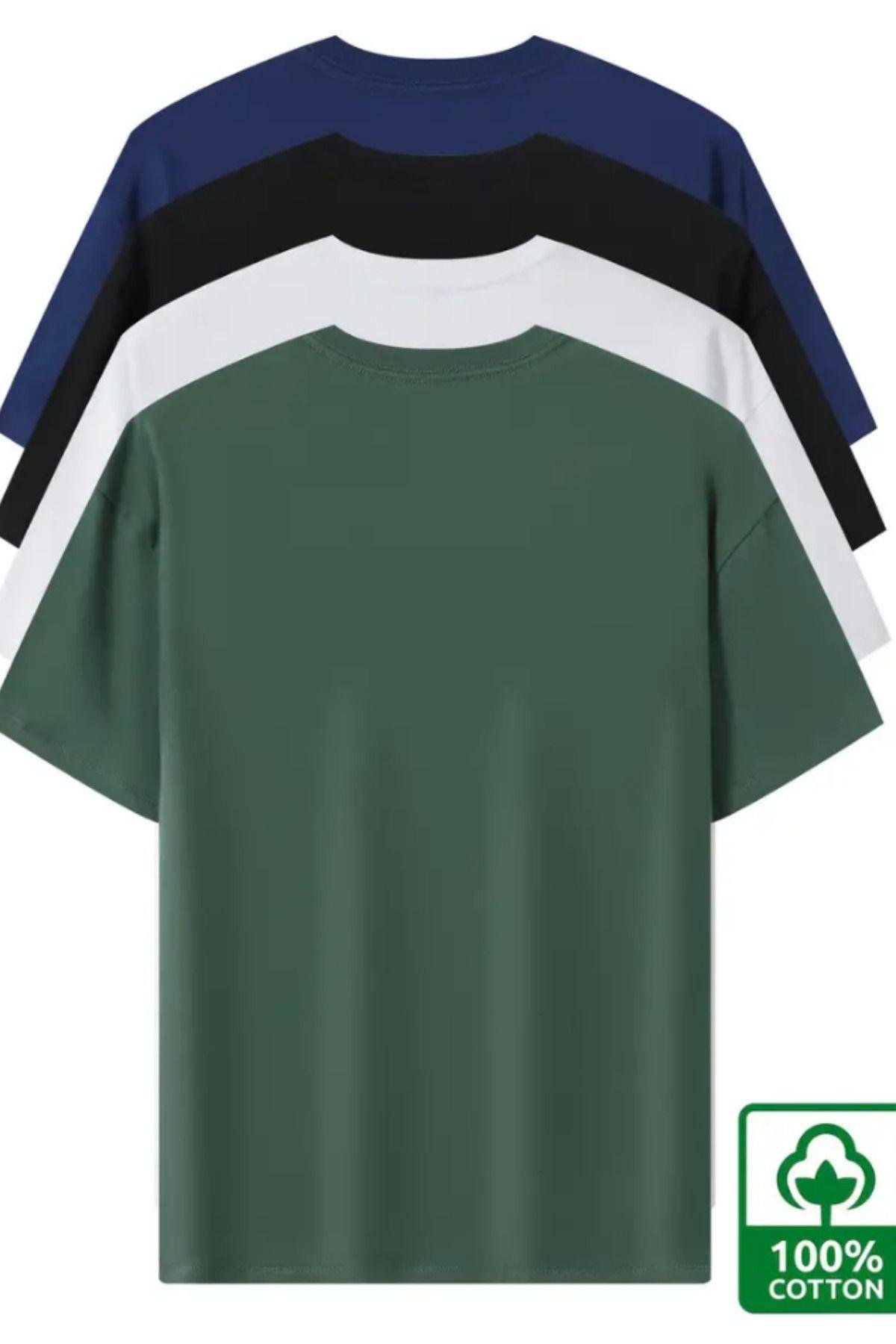 TARZ COOLT-ShirtTST19007Erkek Siyah Beyaz Yeşil Lacivert %100 Pamuklu 4'lü T-shirt Paketi