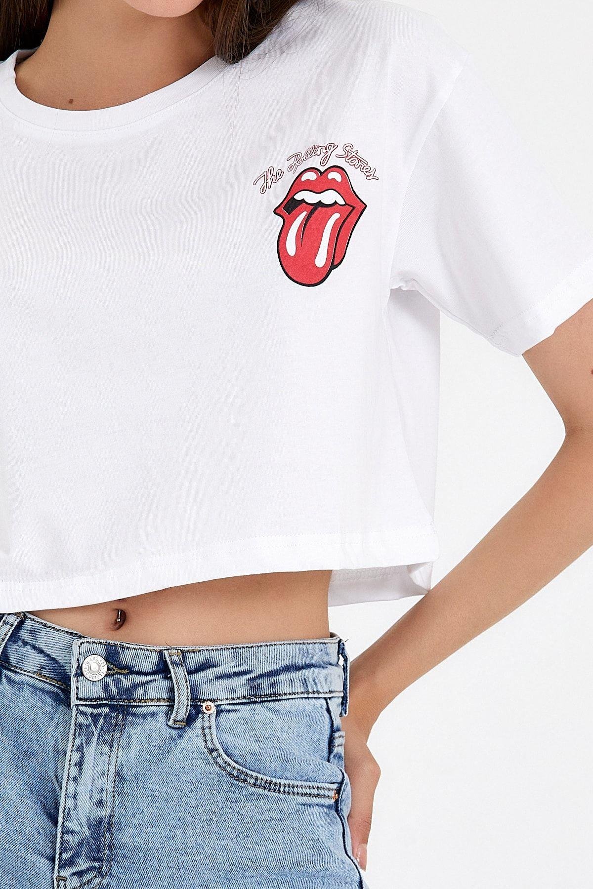 TARZ COOLT-ShirtTYC00488108842Beyaz Kadın Dil Ön Arka Baskılı Crop Tshirt-xdlbyntstr02s