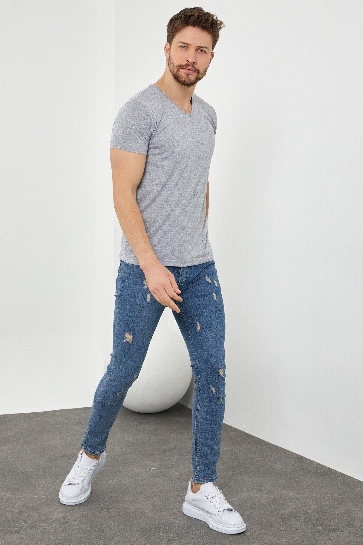 TARZ COOLT-ShirtVYKTSErkek Gri V Yaka Slim Fit Likralı T-shirt vyktsr05s