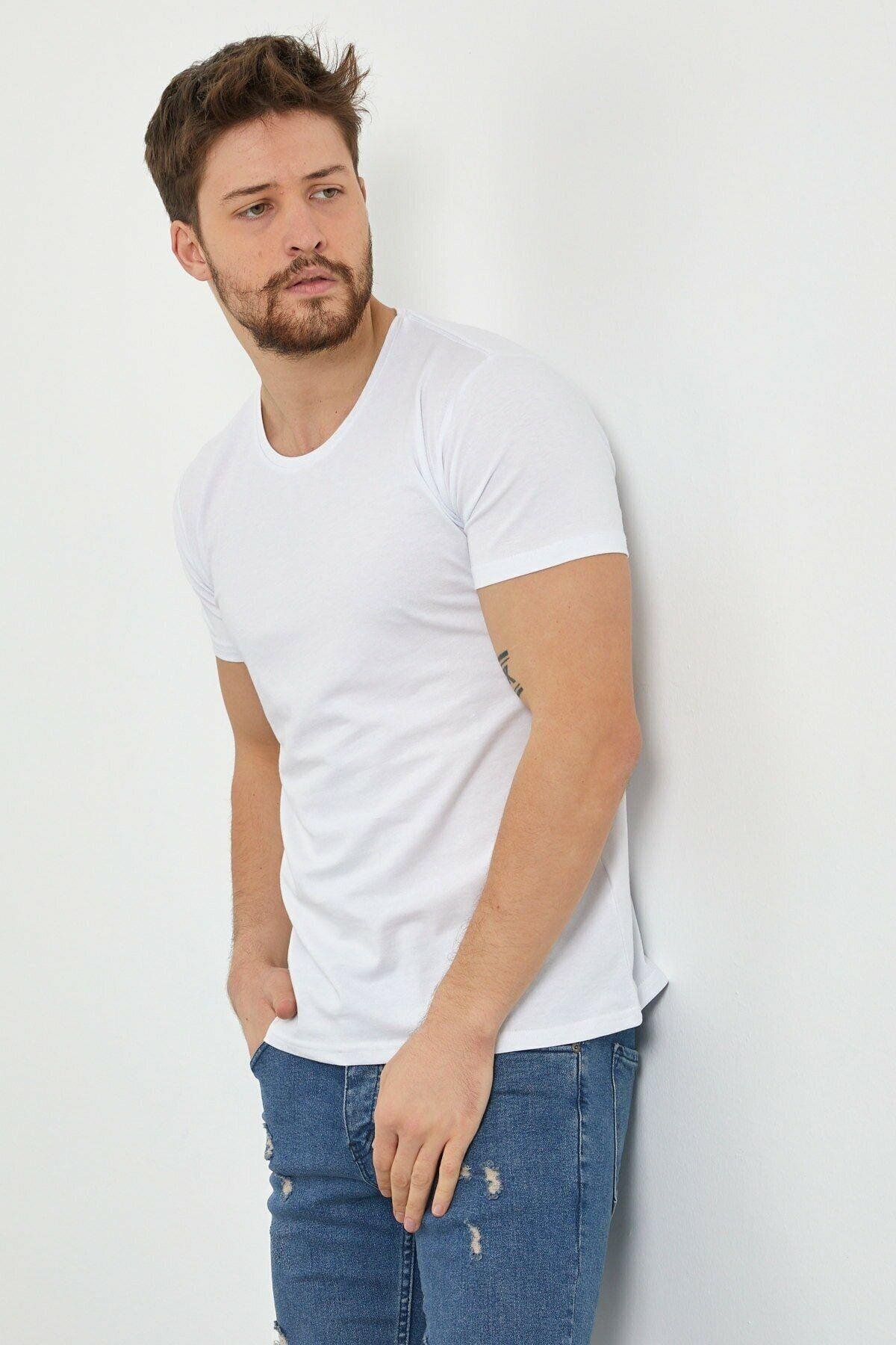 TARZ COOLT-ShirtXDZTSRT002Erkek Çok Renkli Slim Fit Normal Kesim Bisiklet Yaka 5'li Tişört Paketi