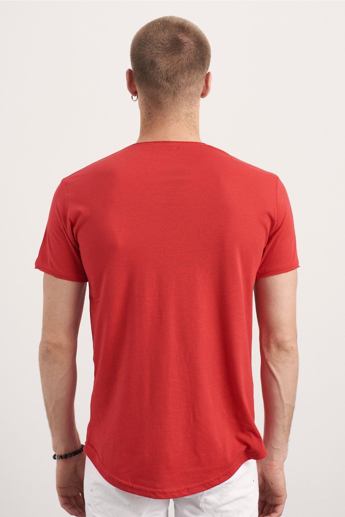TARZ COOLT-ShirtXTCPS001Erkek Kırmızı Oval Etek Geniş Yaka %100 Pamuk Kısa Kollu Tişört