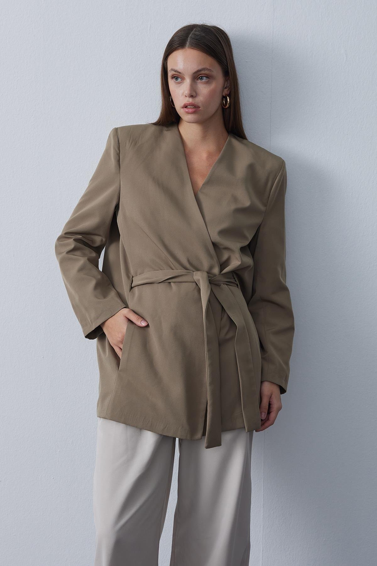 Kruvaze Blazer Ceket Açık Kahve 