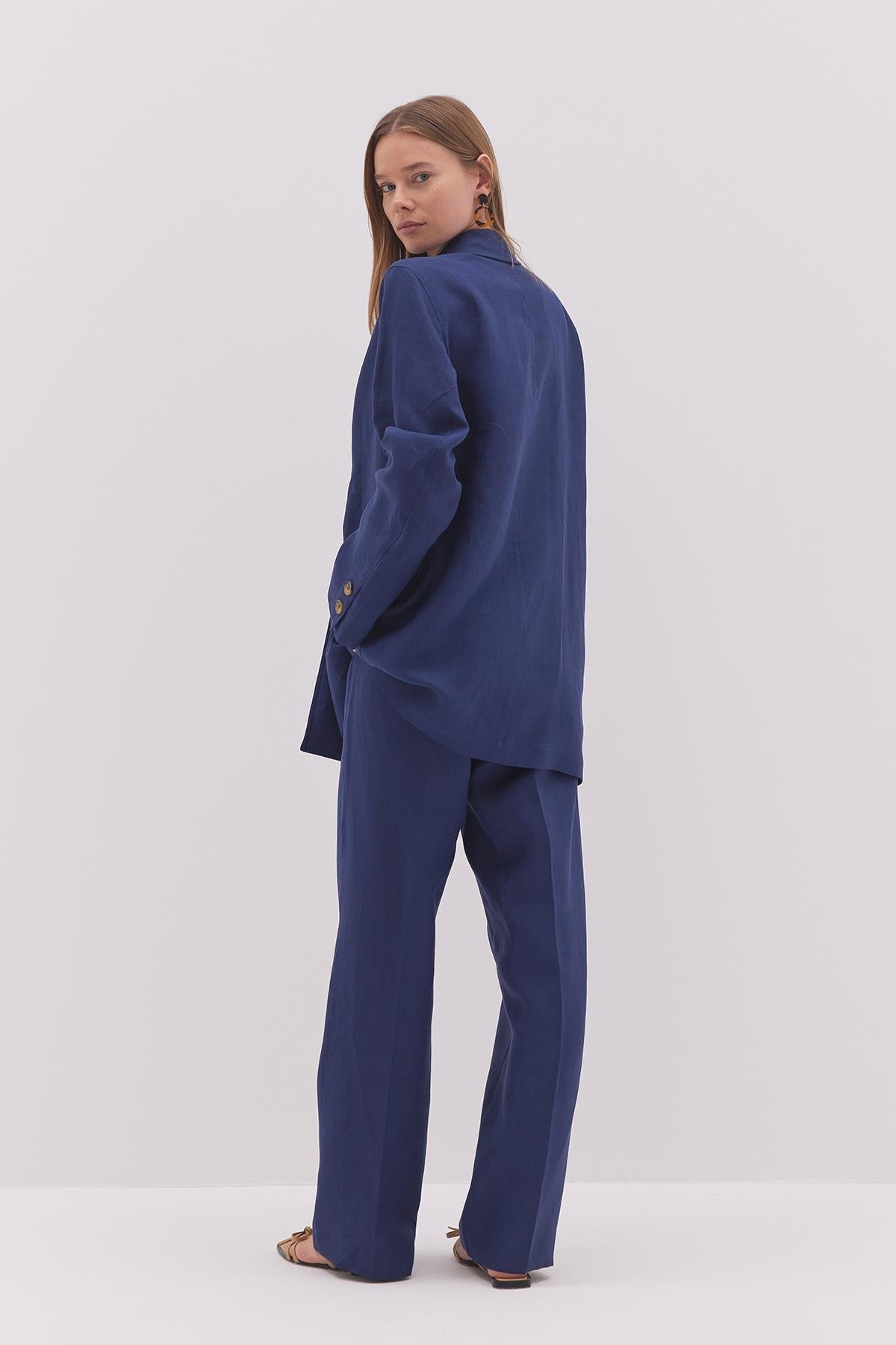 Linen Palazzo Pantolon Lacivert