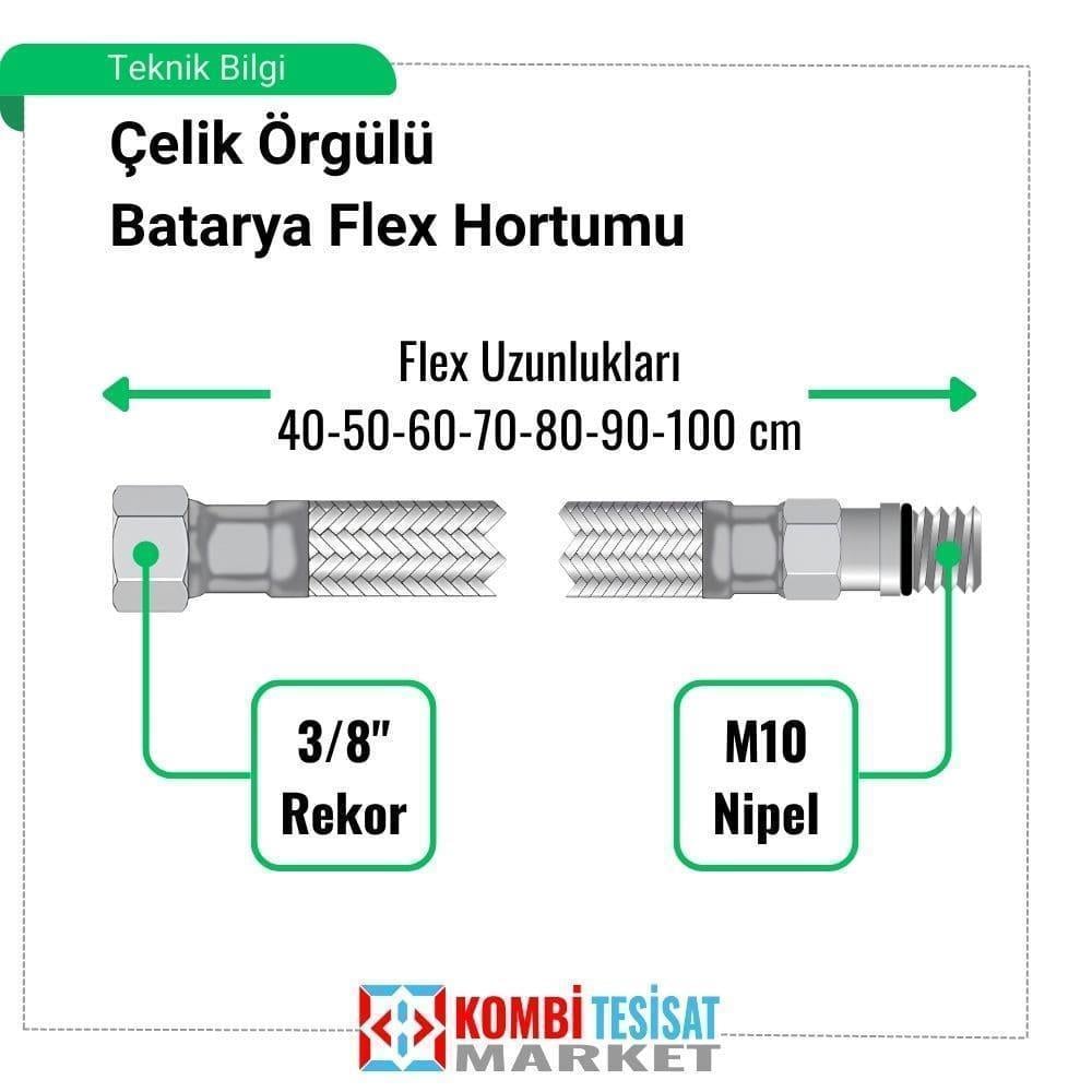 Su Flex Hortumları-Diğer-3/8xM10 Kısa-40 cm Batarya Bağlantı Flex Hortumu-sfk-3810040