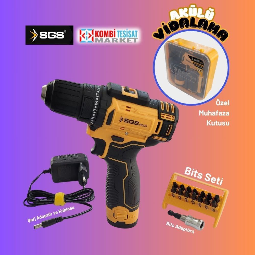 SGS Akülü Vidalama Seti 12 Volt (1x1.5Ah) Özel Kutu ve Bits Uç Seti Hediye