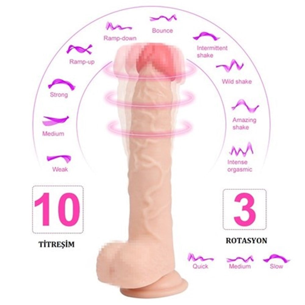 23 cm Oynar Başlı Kumandalı Titreşimli Dildo - Jeff