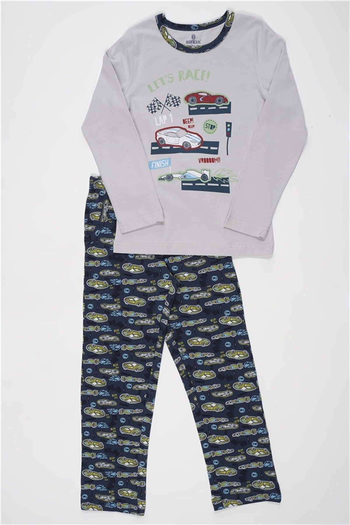 Baykar Erkek Çocuk Araba Baskılı Pijama Takımı 9717 Gri Melanj