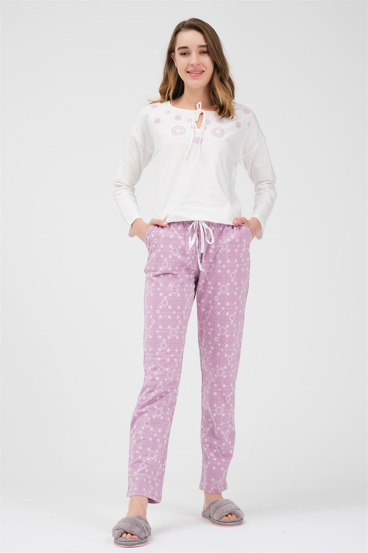 Baykar Kadın Uzun Kollu Pijama Takımı 9567 Pembe