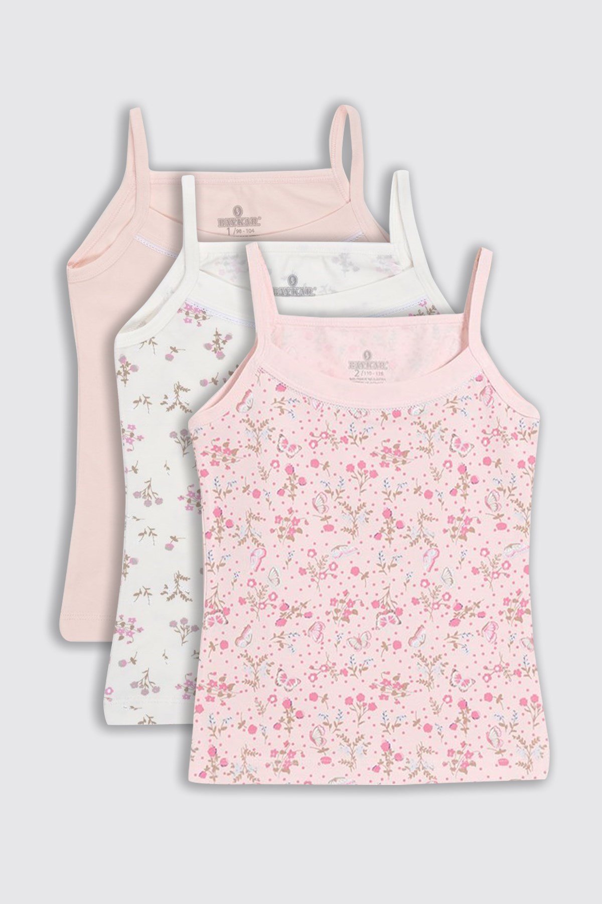 Baykar Kız Çocuk Çiçekli Atlet 3'lü Set 4964 Pembe