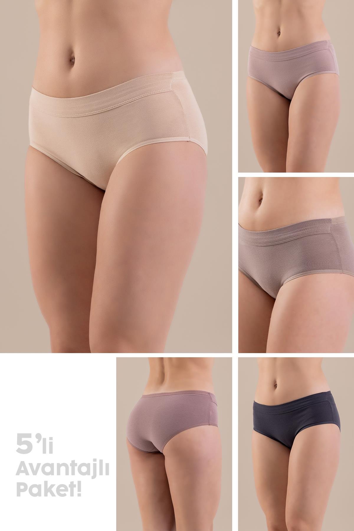 Düşük Bel Pamuklu Basic Kadın Slip Külot 5li Paket 8445 RENKLİ