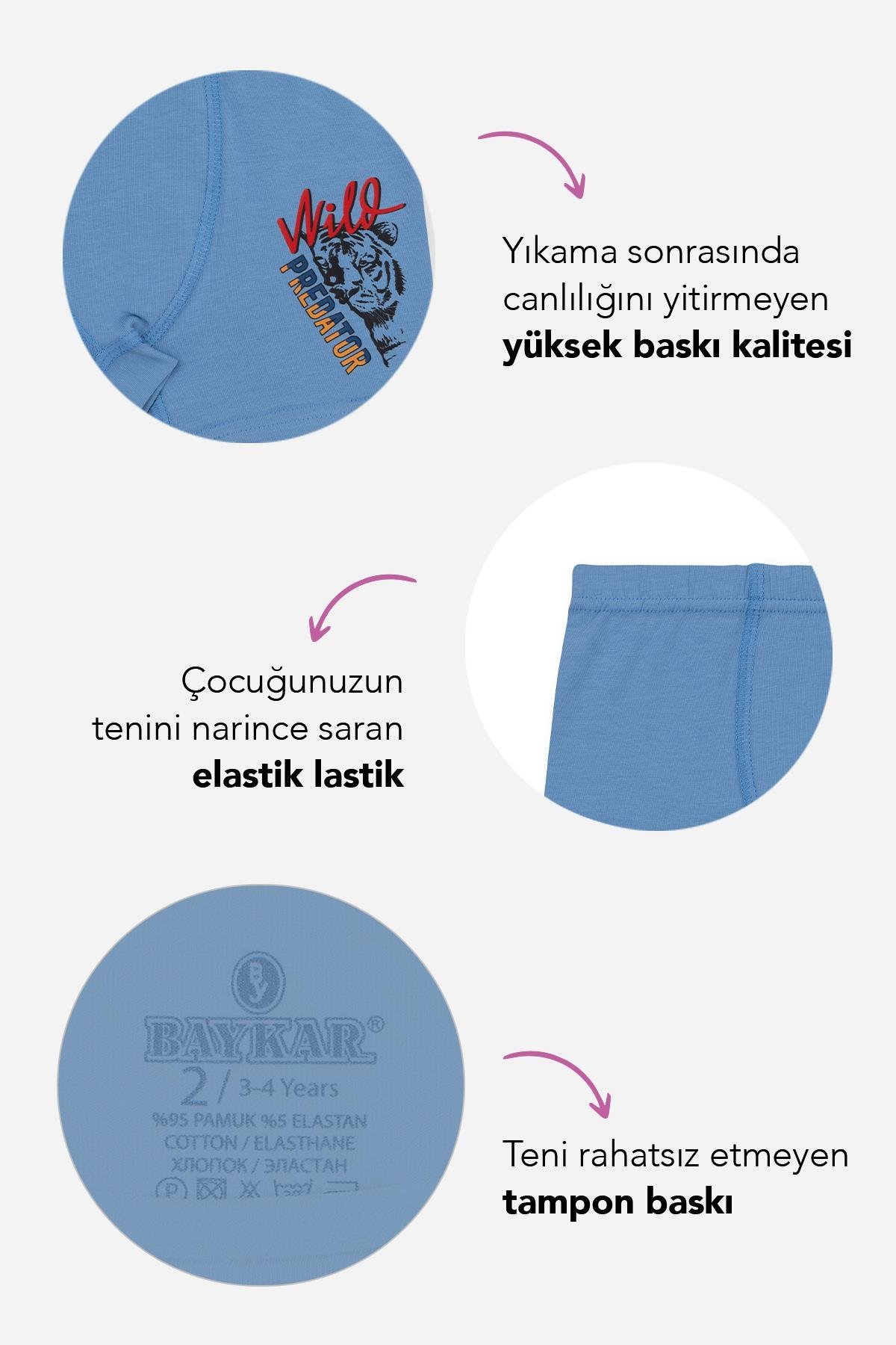 Erkek Çocuk Pamuklu Likralı Renkli Baskılı Boxer 3'lü Paket 3512 Renkli