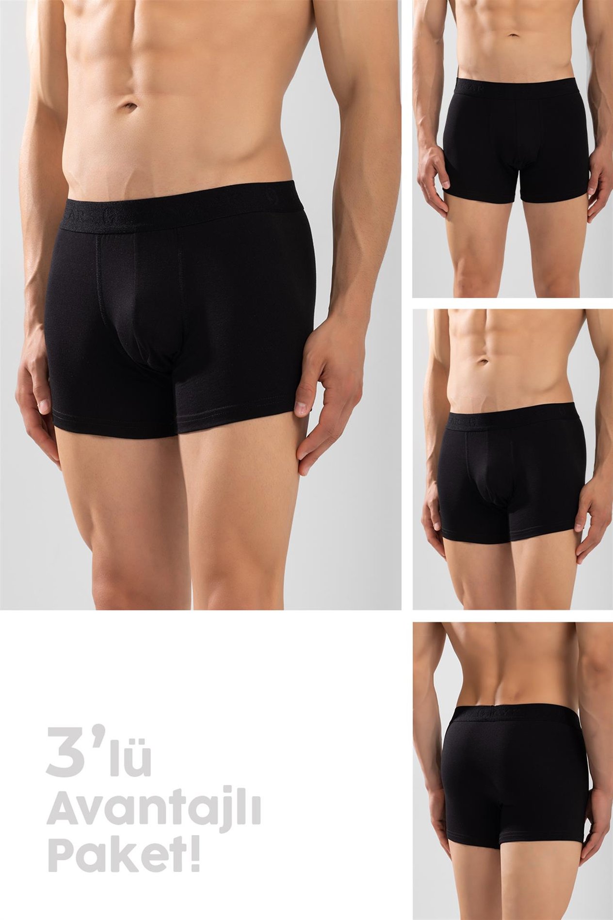Erkek Compact Pamuklu Düz Boxer 3'lü Paket Siyah