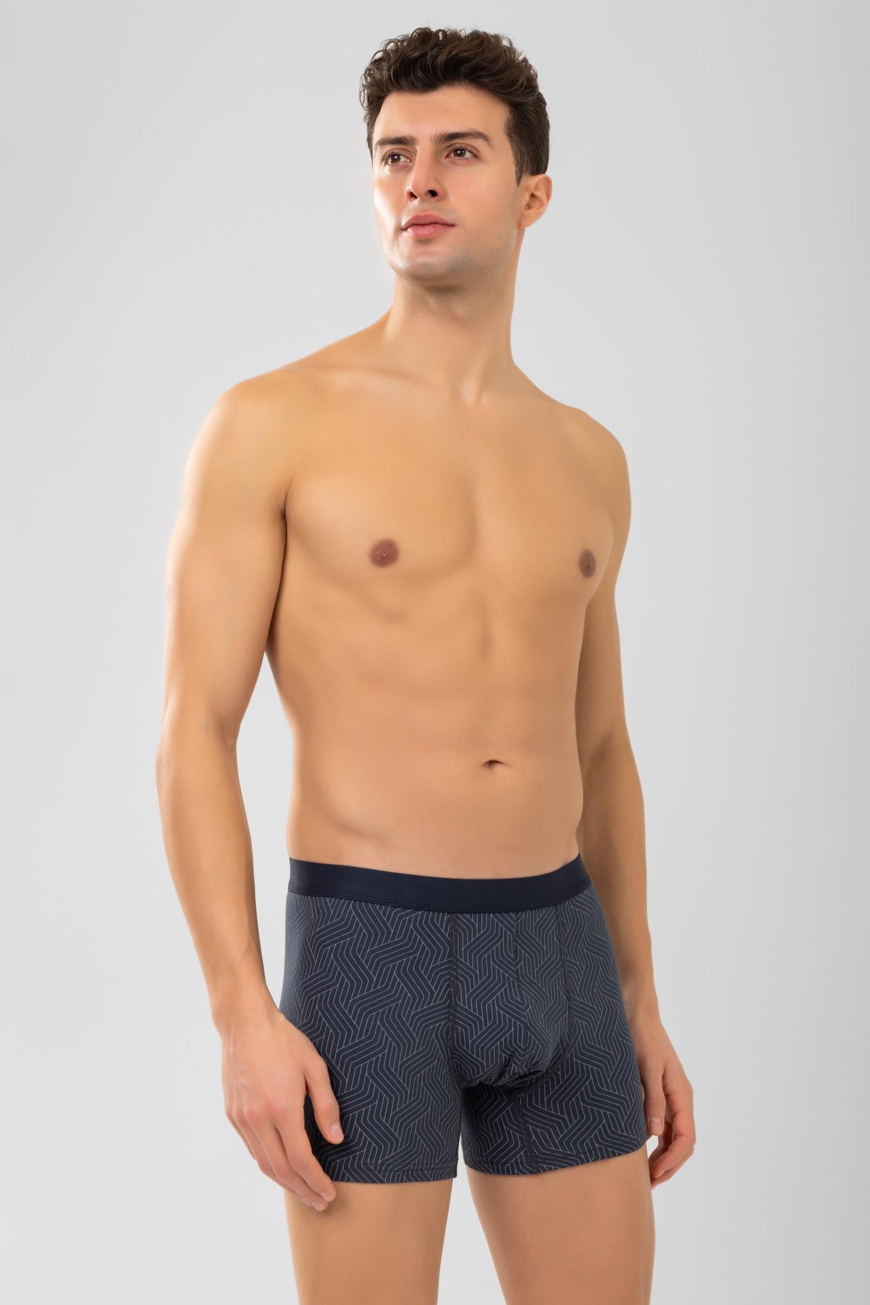 Erkek Desenli Likralı Pamuklu Compact Boxer 1995 Füme