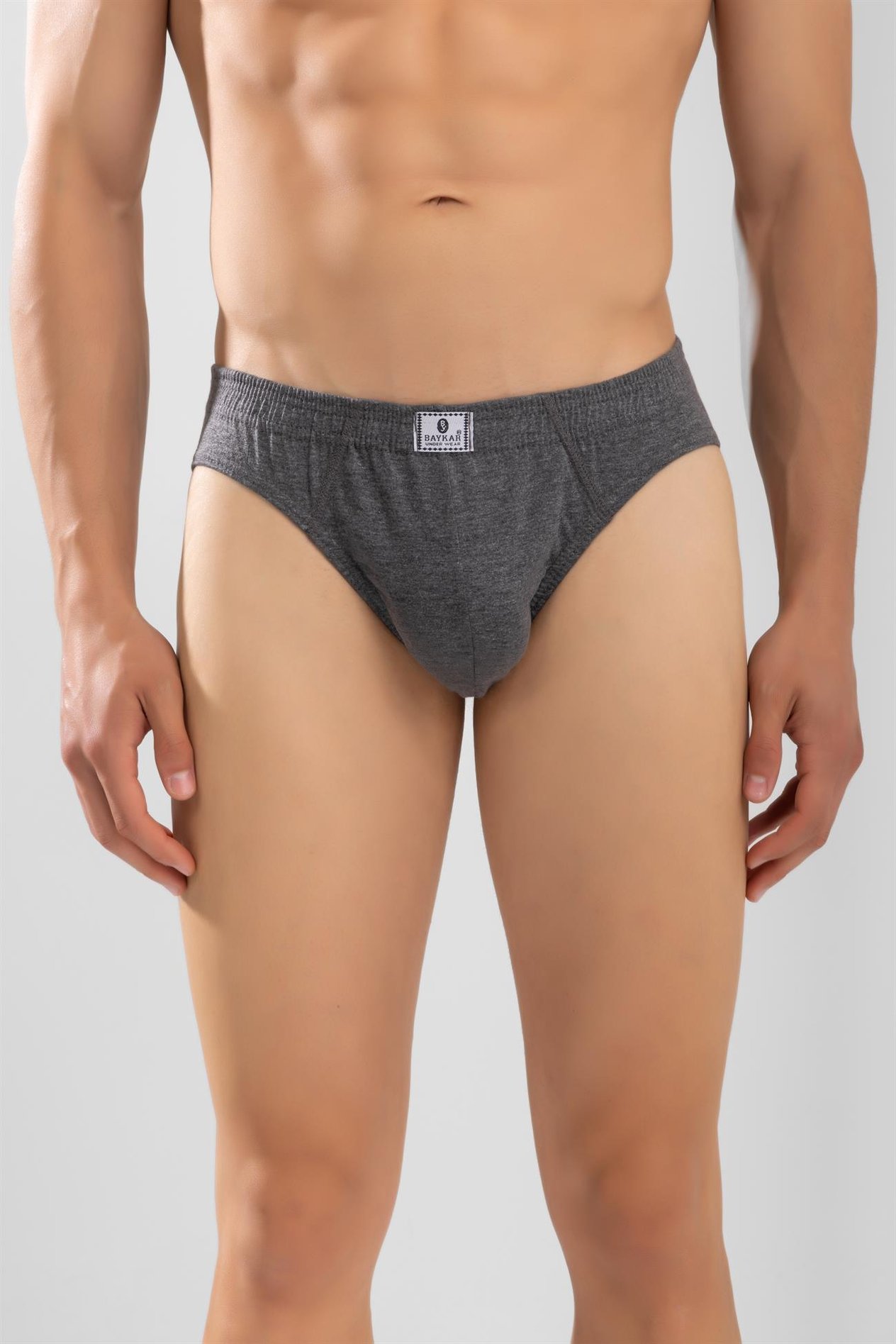 Erkek Pamuklu Beli Lastikli Düz Slip Külot 3'lü Paket Füme
