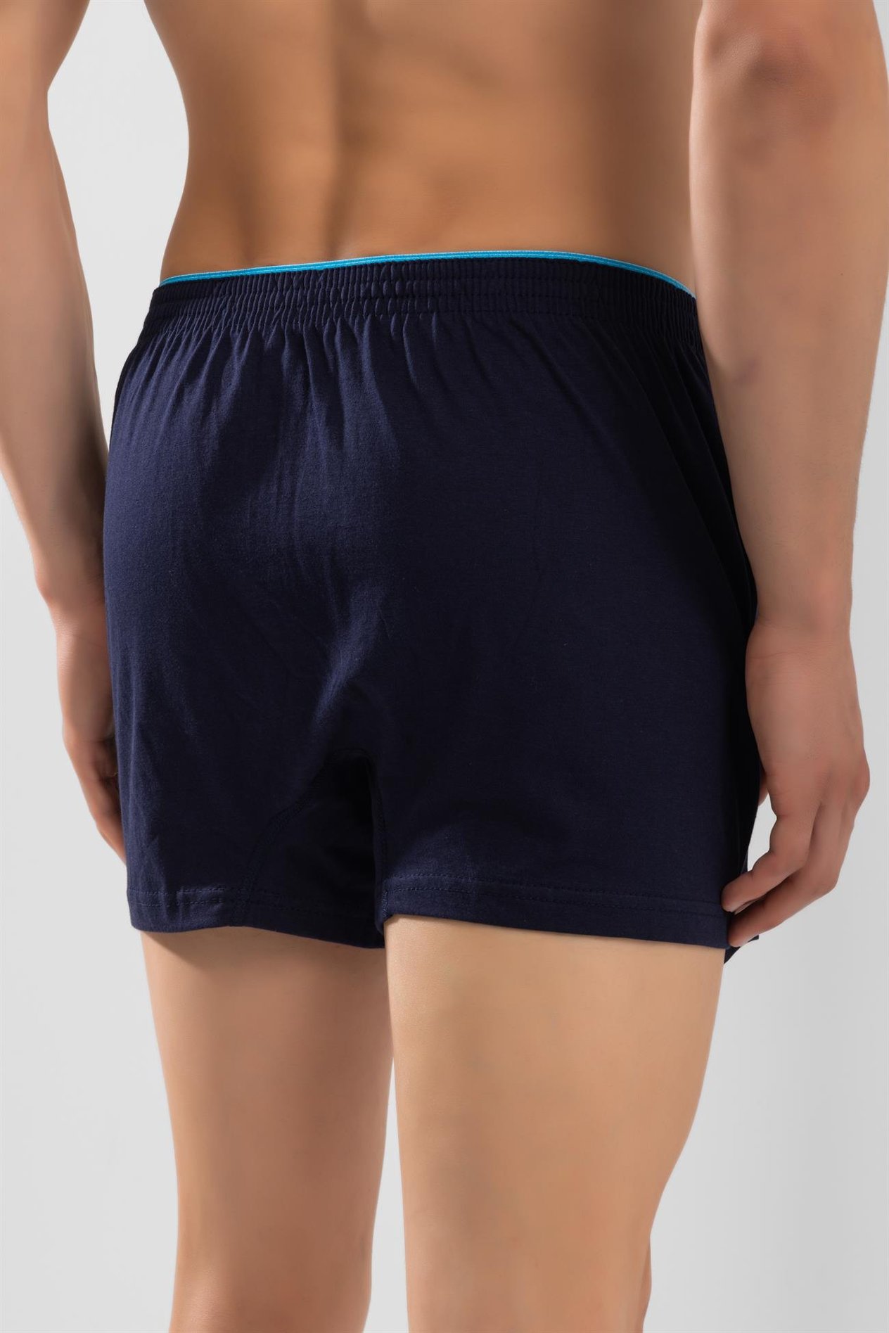 Erkek Pamuklu Havlu Bel Rahat Kesim Düğmeli Boxer Lacivert