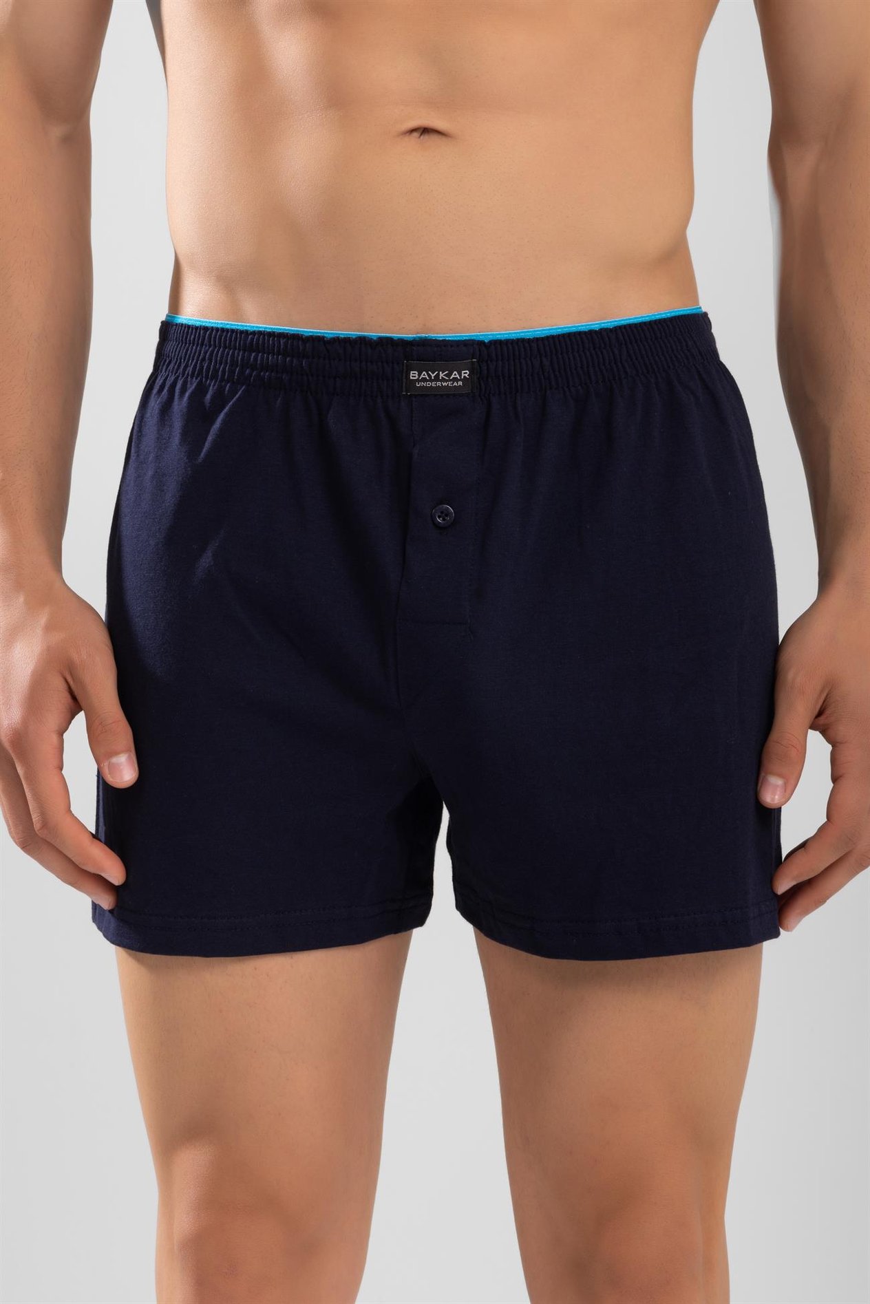 Erkek Pamuklu Havlu Bel Rahat Kesim Düğmeli Boxer Lacivert