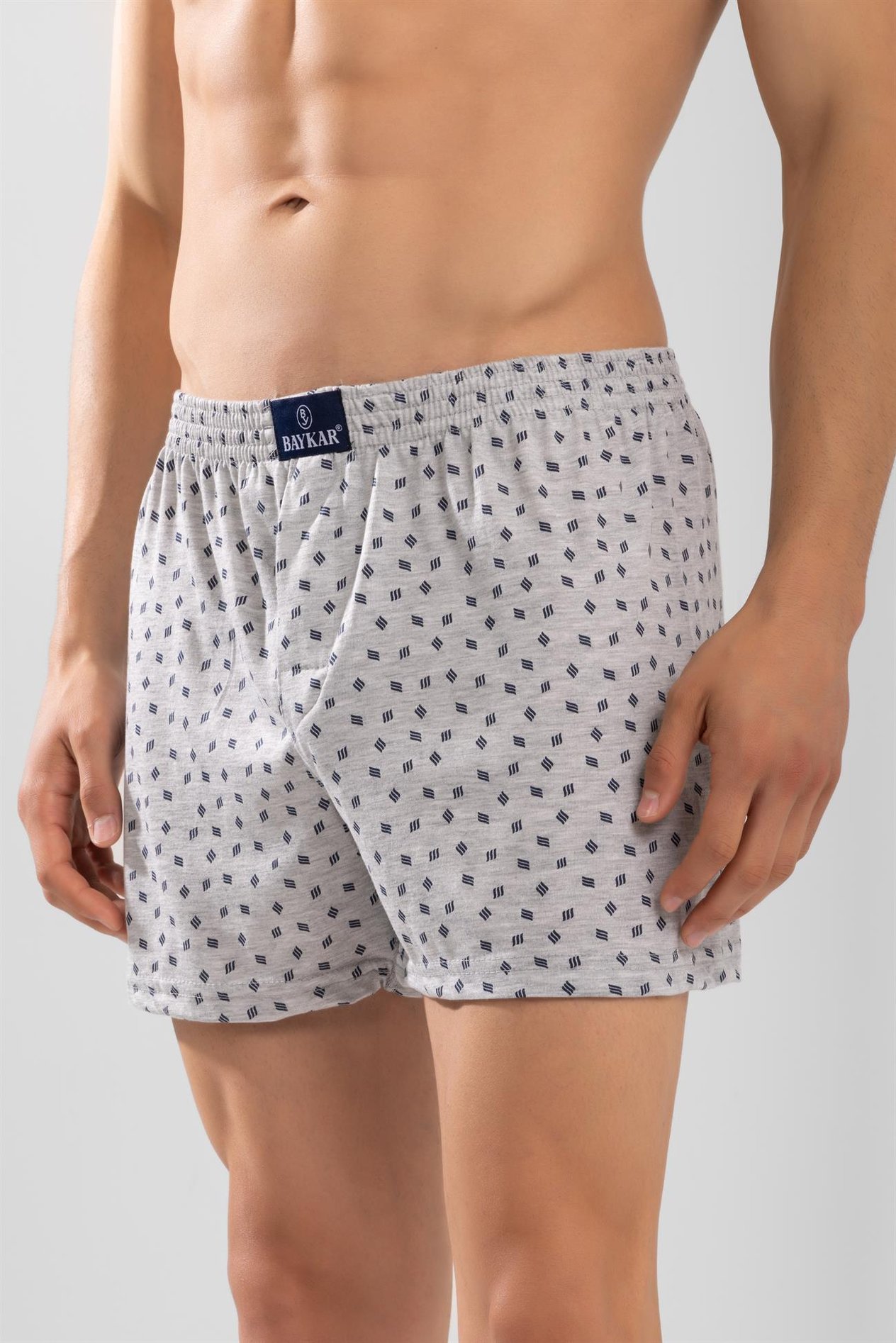 Erkek Pamuklu Klasik Rahat Kesim Desenli Boxer 2'li Paket Gri