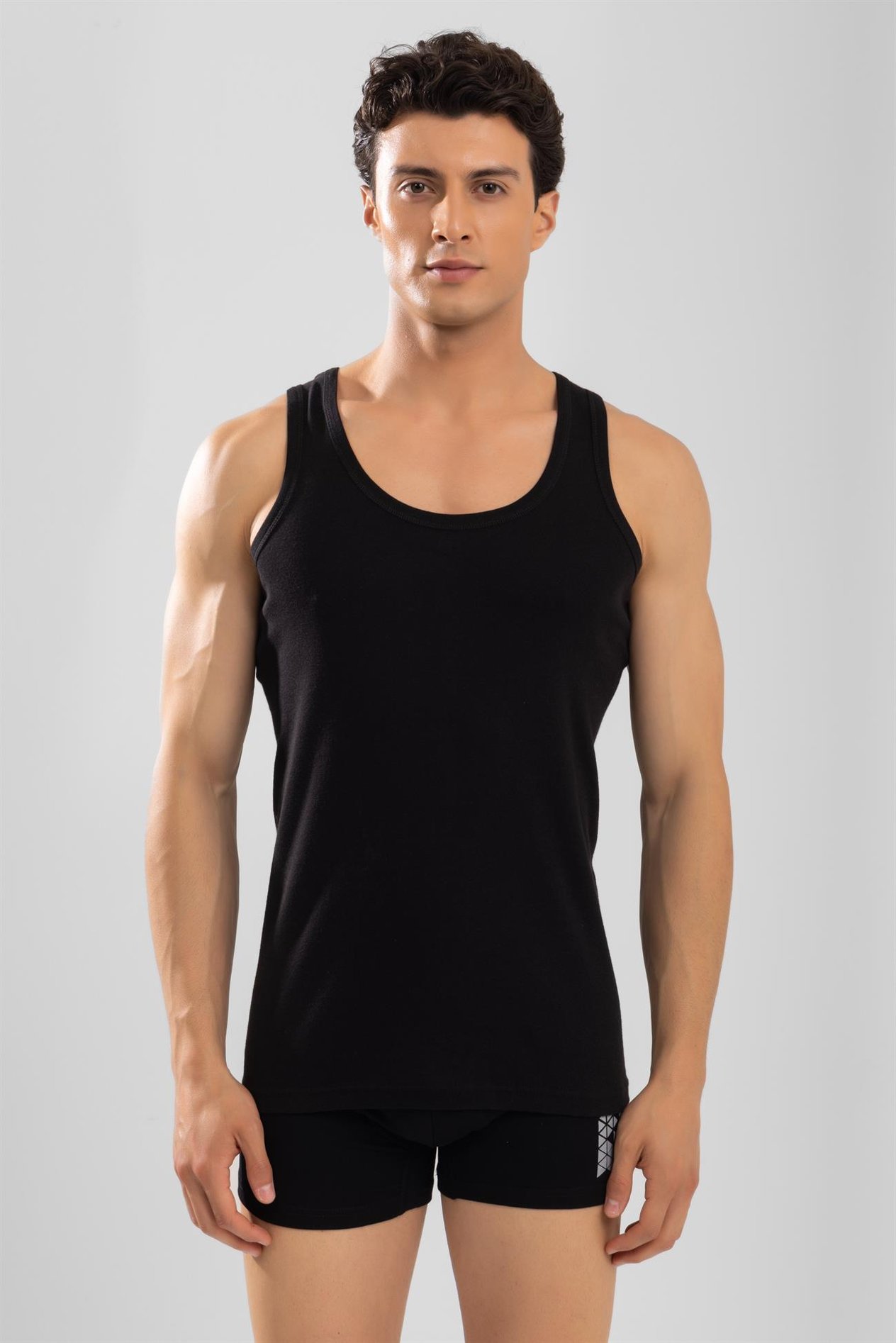 Erkek Pamuklu Slim Fit Düz Klasik Ribana Atlet Siyah