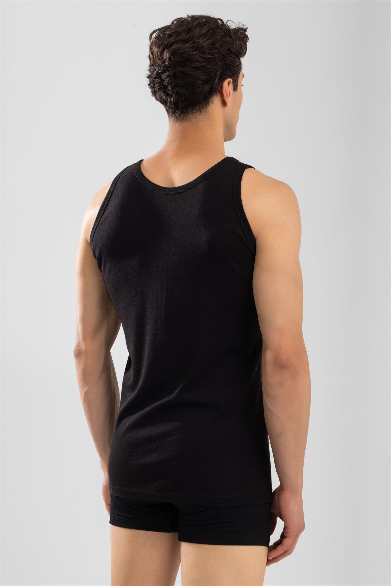 Erkek Pamuklu Slim Fit Düz Klasik Ribana Atlet Siyah