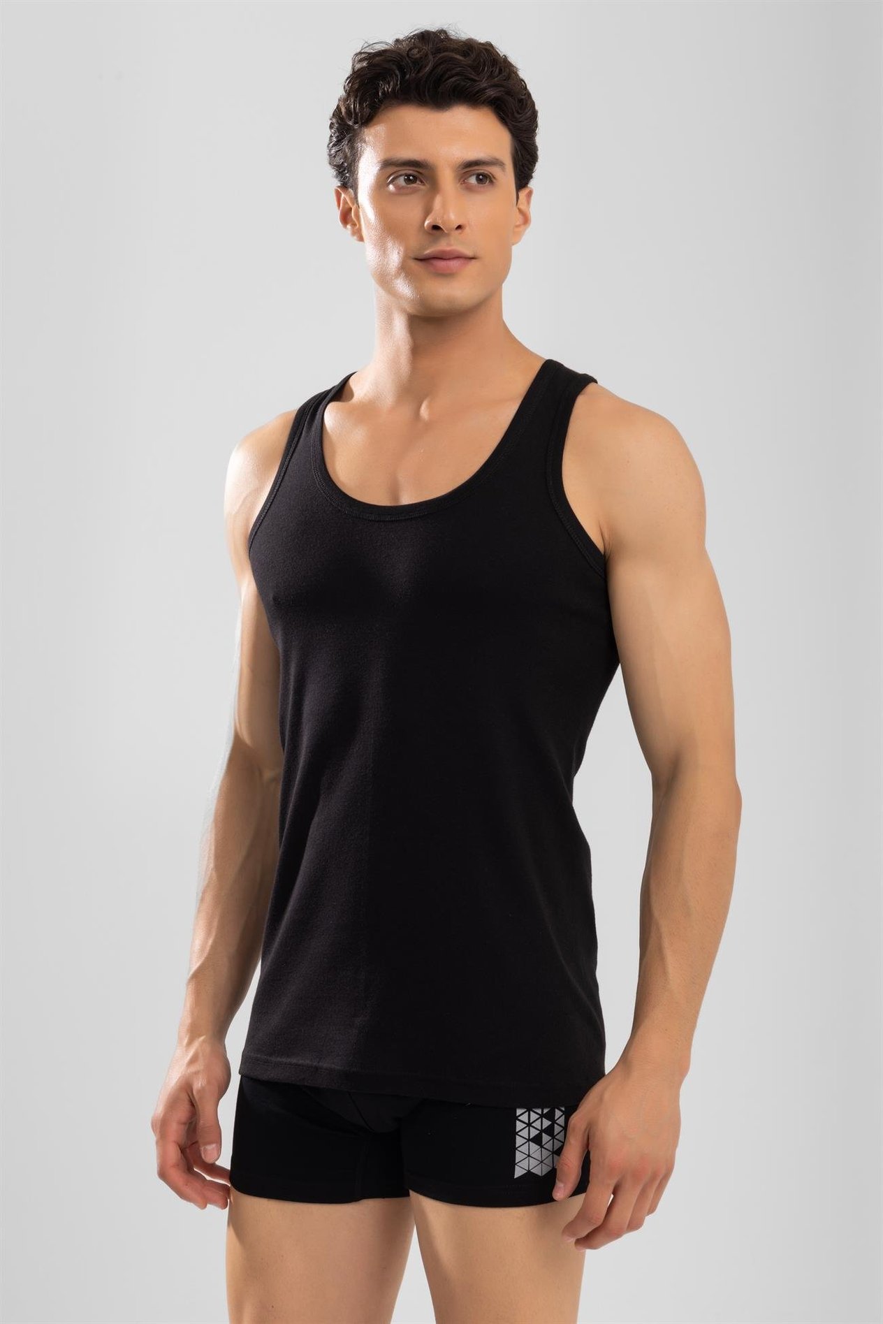 Erkek Pamuklu Slim Fit Düz Klasik Ribana Atlet Siyah