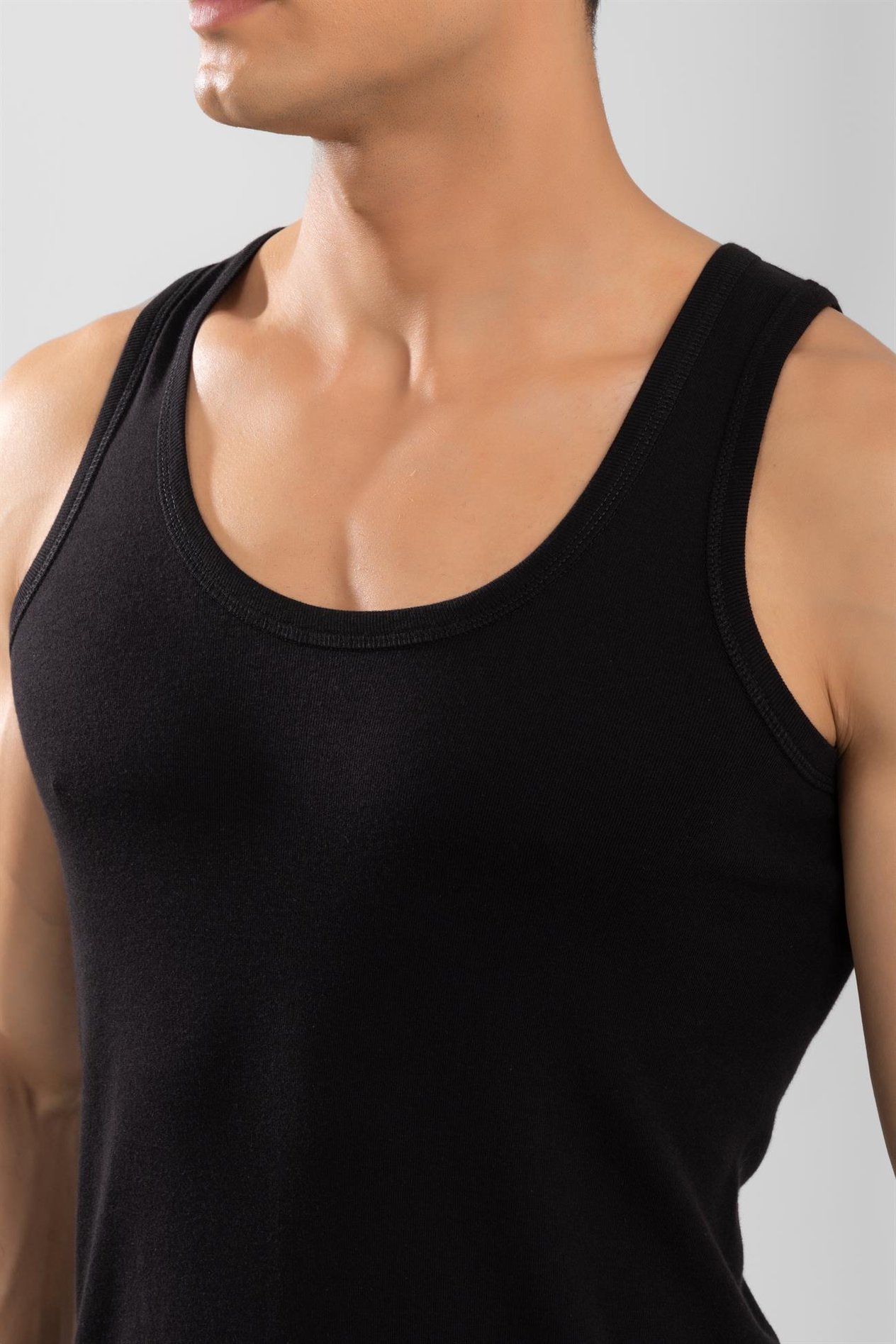 Erkek Pamuklu Slim Fit Düz Klasik Ribana Atlet Siyah
