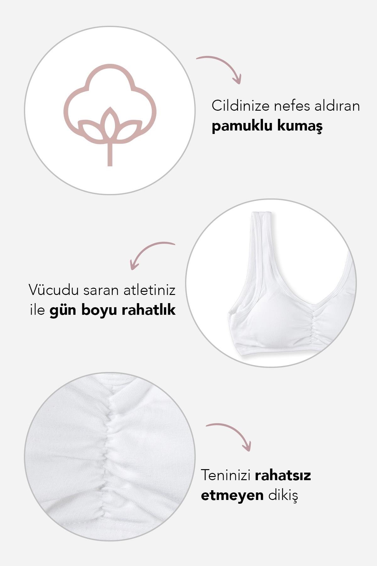 Genç Kız Kalın Askılı Pedli Yarım Atlet Sütyen 4409 Beyaz