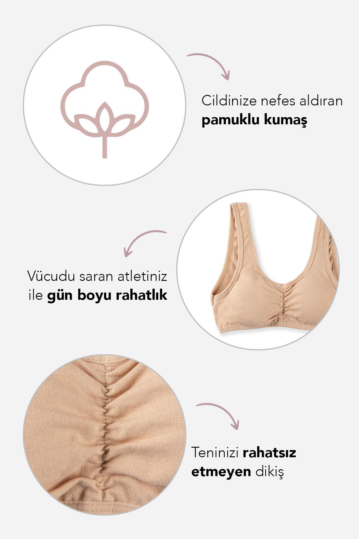 Genç Kız Kalın Askılı Pedli Yarım Atlet Sütyen 4409 Ten Rengi
