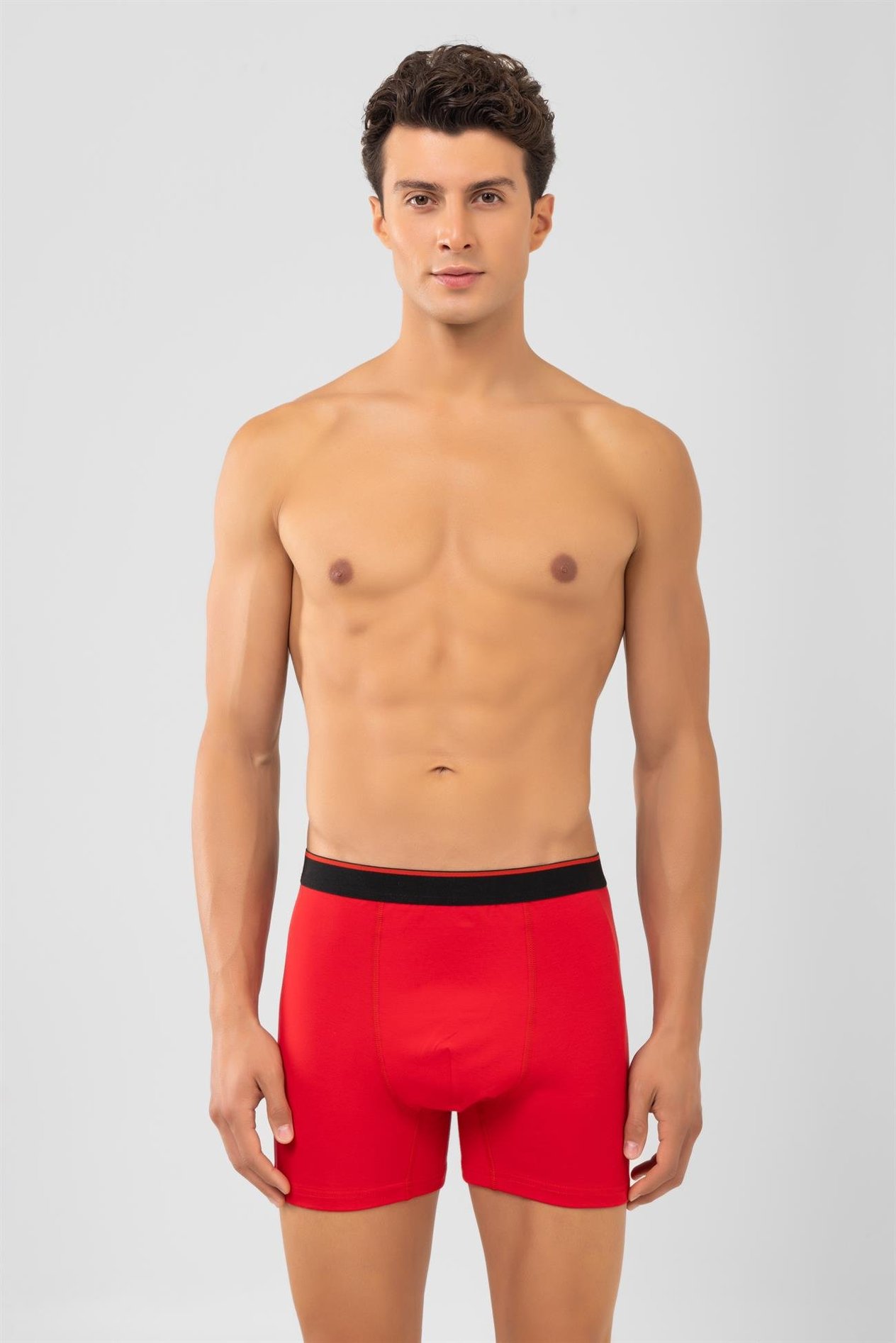 Pamuklu Siyah Şeritli Likralı Klasik Erkek Boxer 2'li Paket Kırmızı