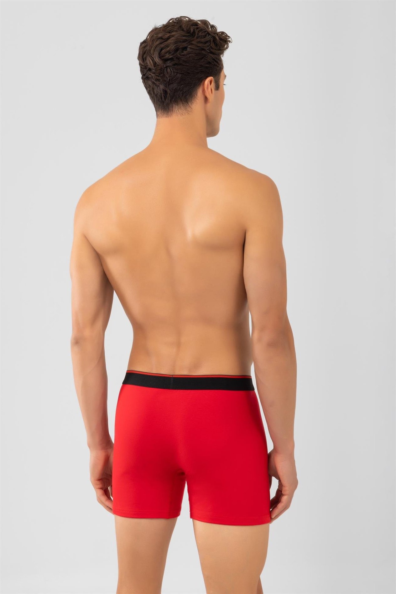 Pamuklu Siyah Şeritli Likralı Klasik Erkek Boxer 2'li Paket Kırmızı