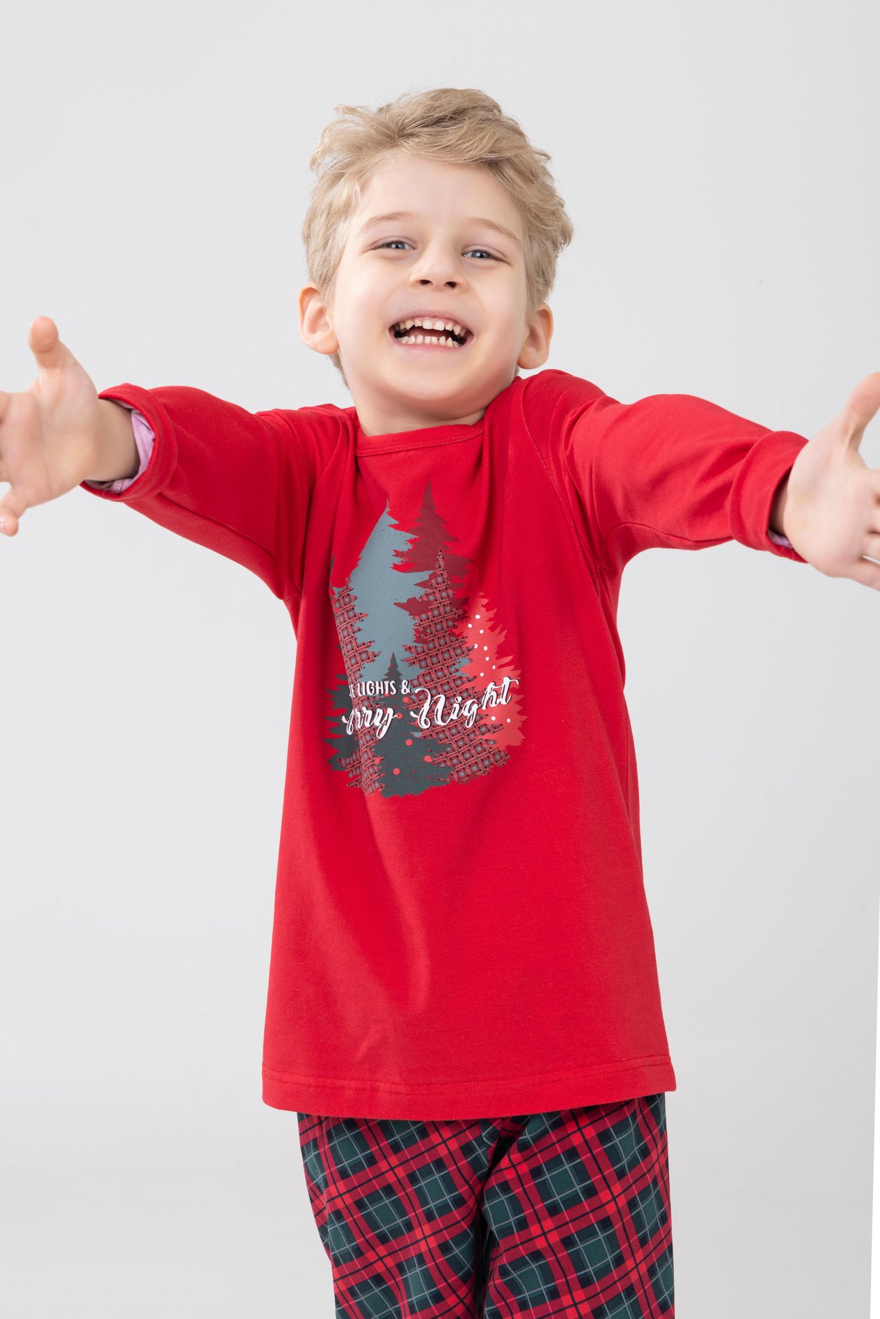 Unisex Çocuk Uzun Kollu Pijama Takımı 9505 Kırmızı