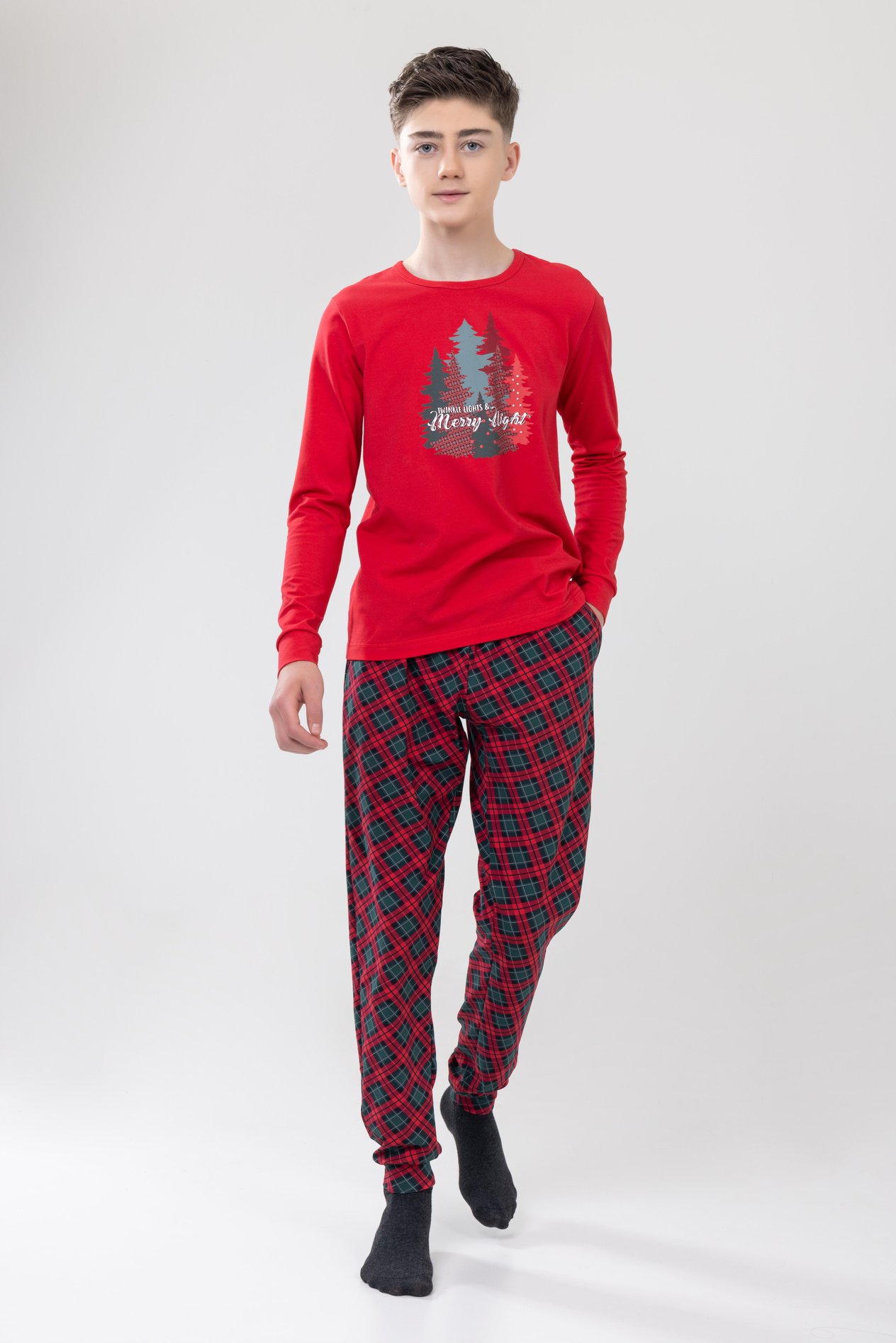 Unisex Çocuk Uzun Kollu Pijama Takımı 9505 Kırmızı