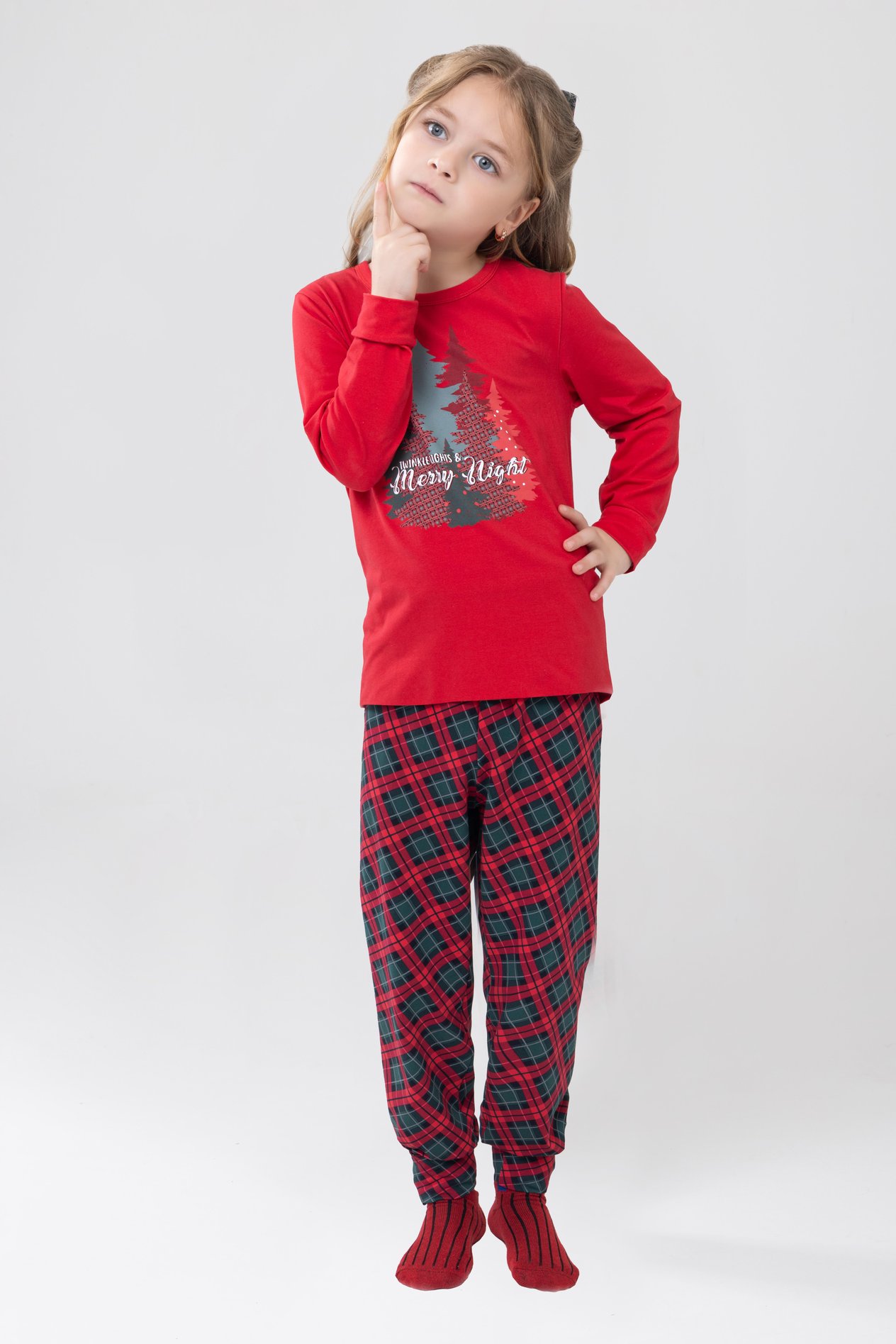 Unisex Çocuk Uzun Kollu Pijama Takımı 9505 Kırmızı