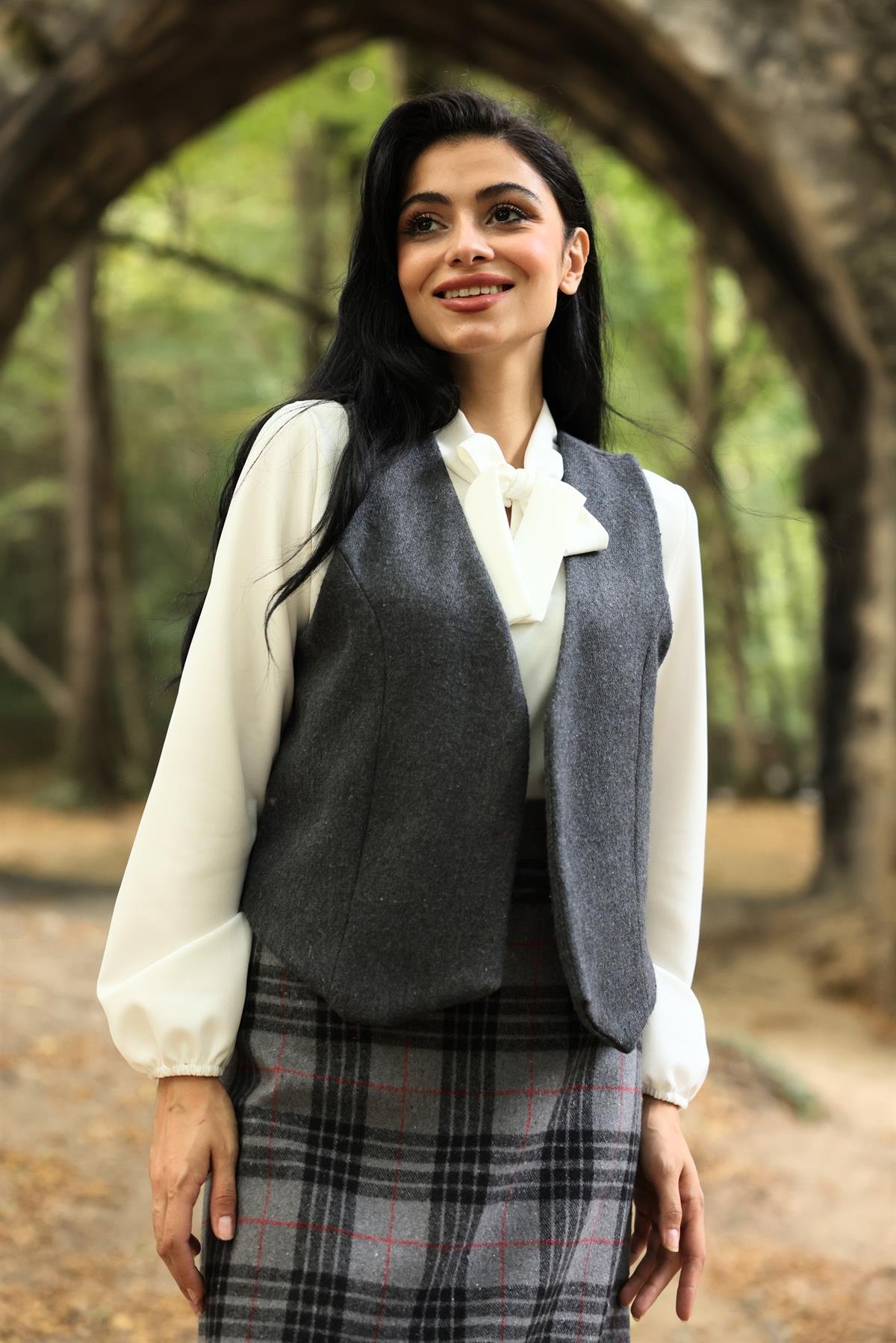 Antrasit rengi Kısa Kaşe Yelek