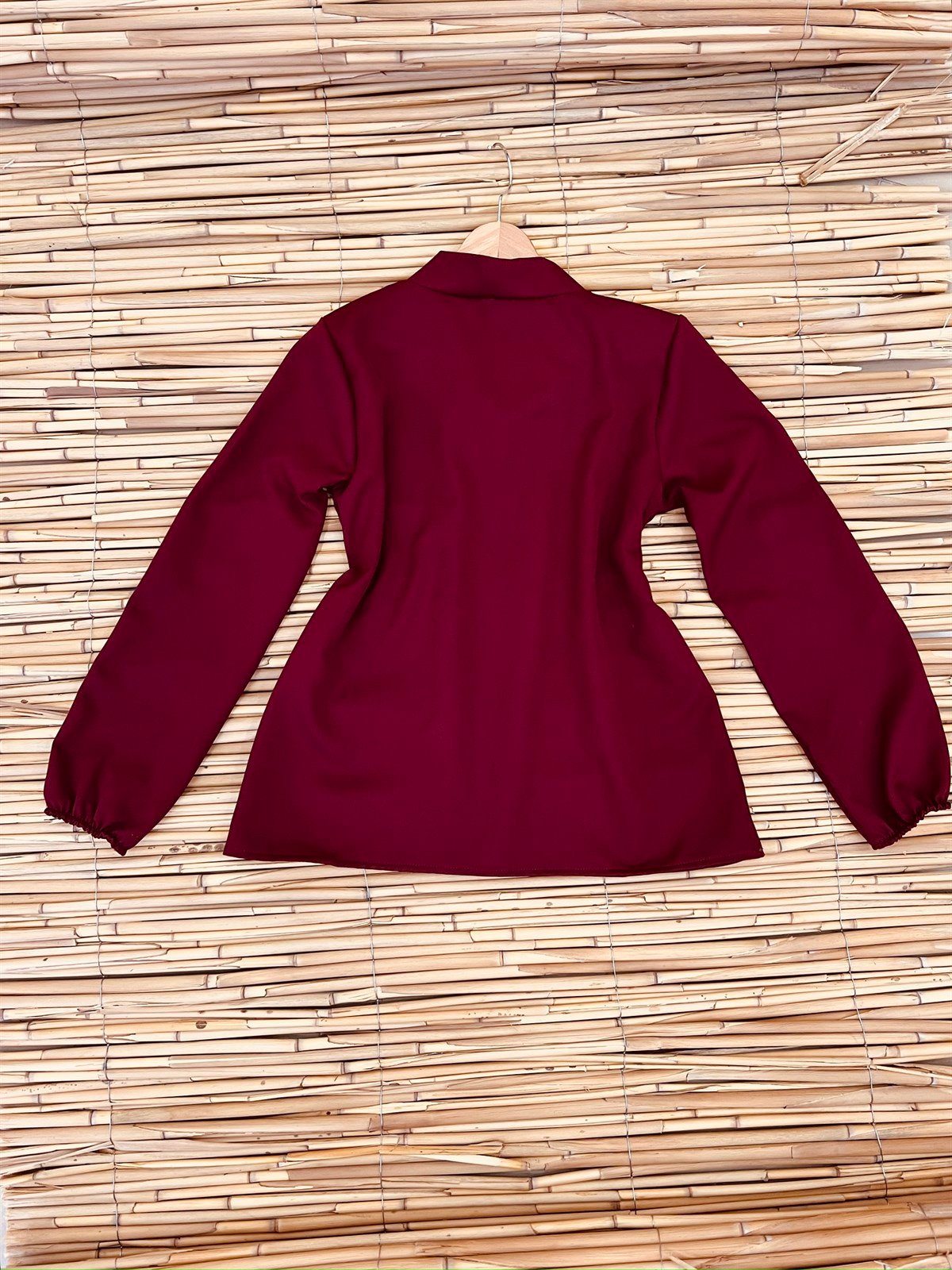 Bordo Krep Boyundan Bağlamalı Bluz