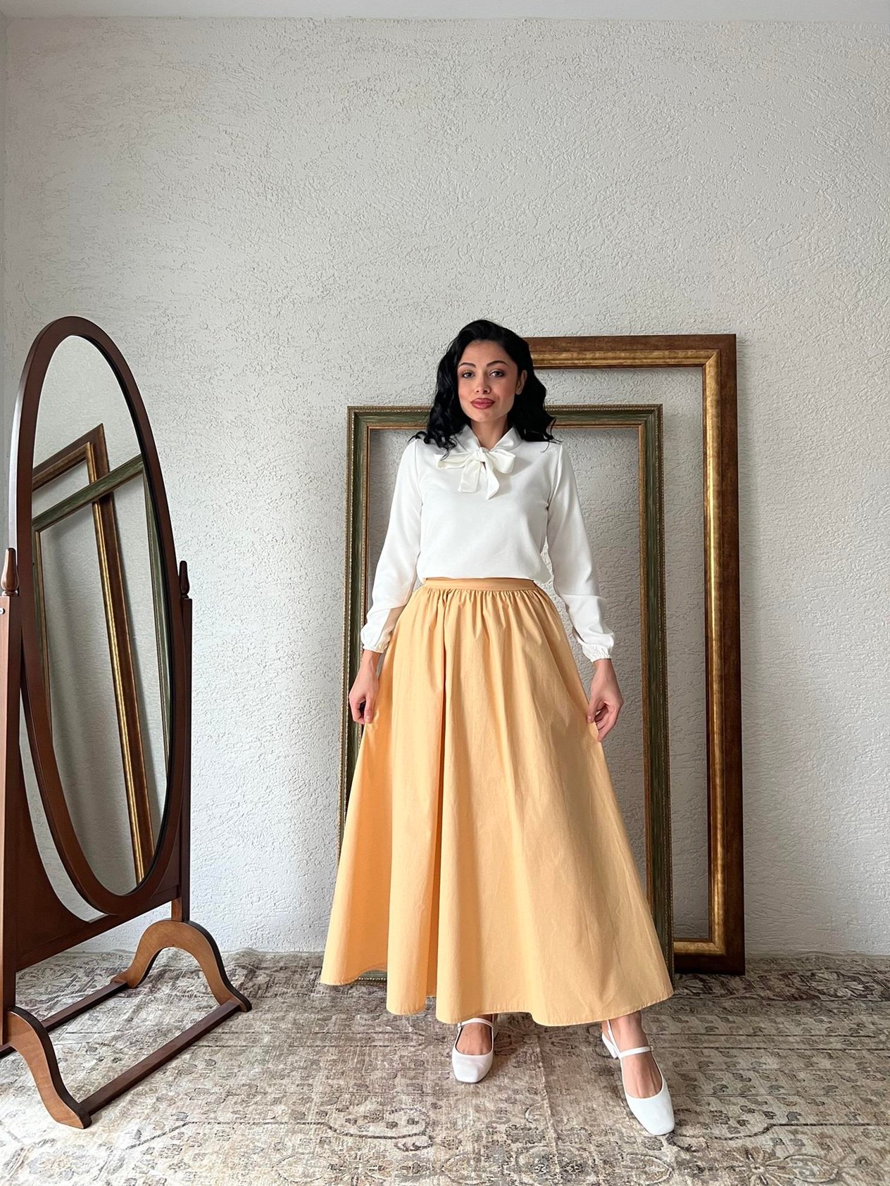 Tatlı Sarı Kloş Poplin Etek