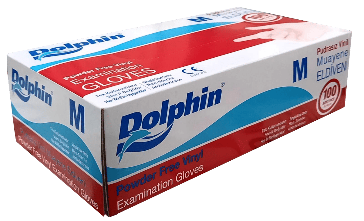 Dolphin Vinly Pudrasız Muayene Eldiveni (M) 100'lü