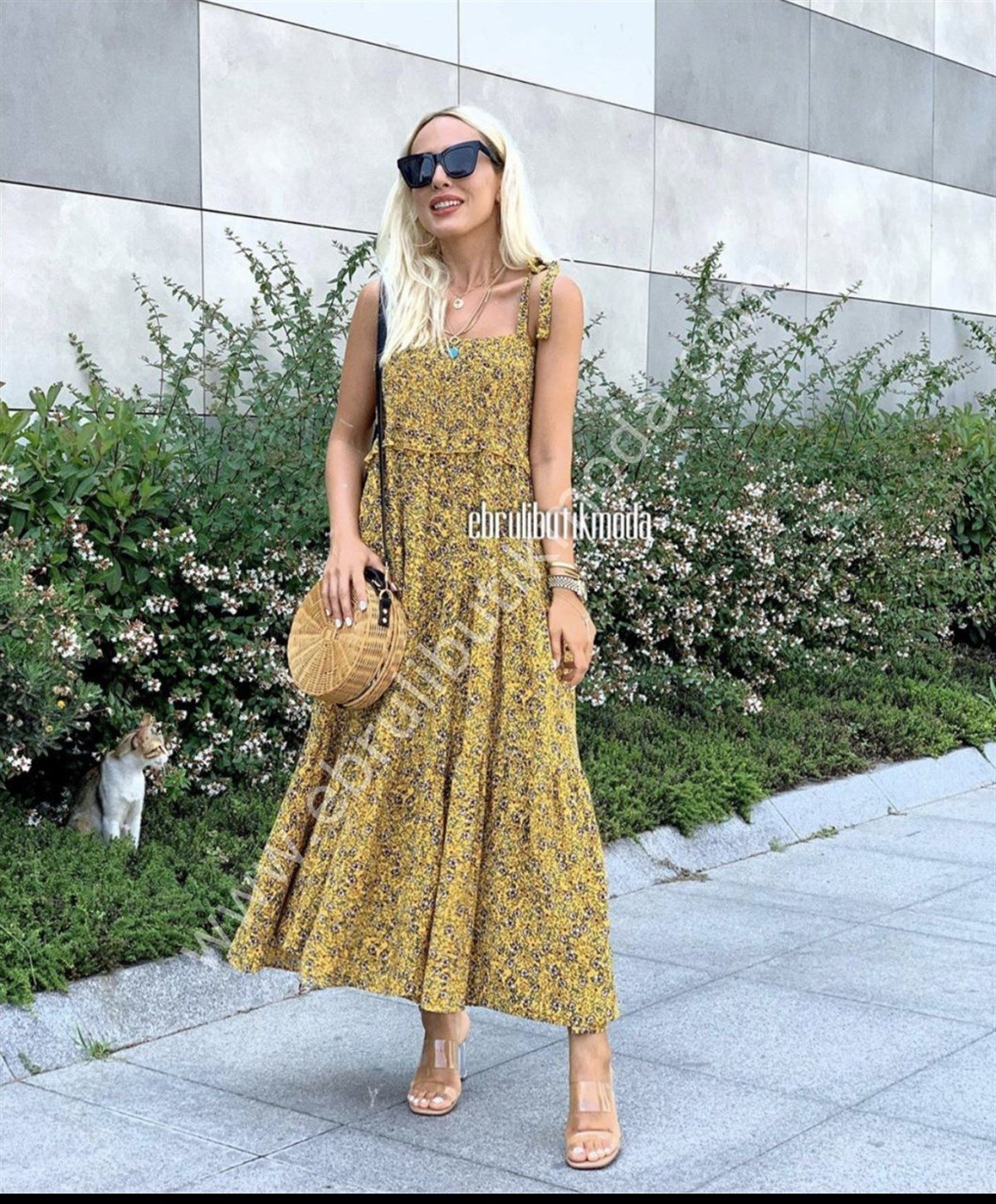 SARI ÇİÇEKLİ ELBİSE