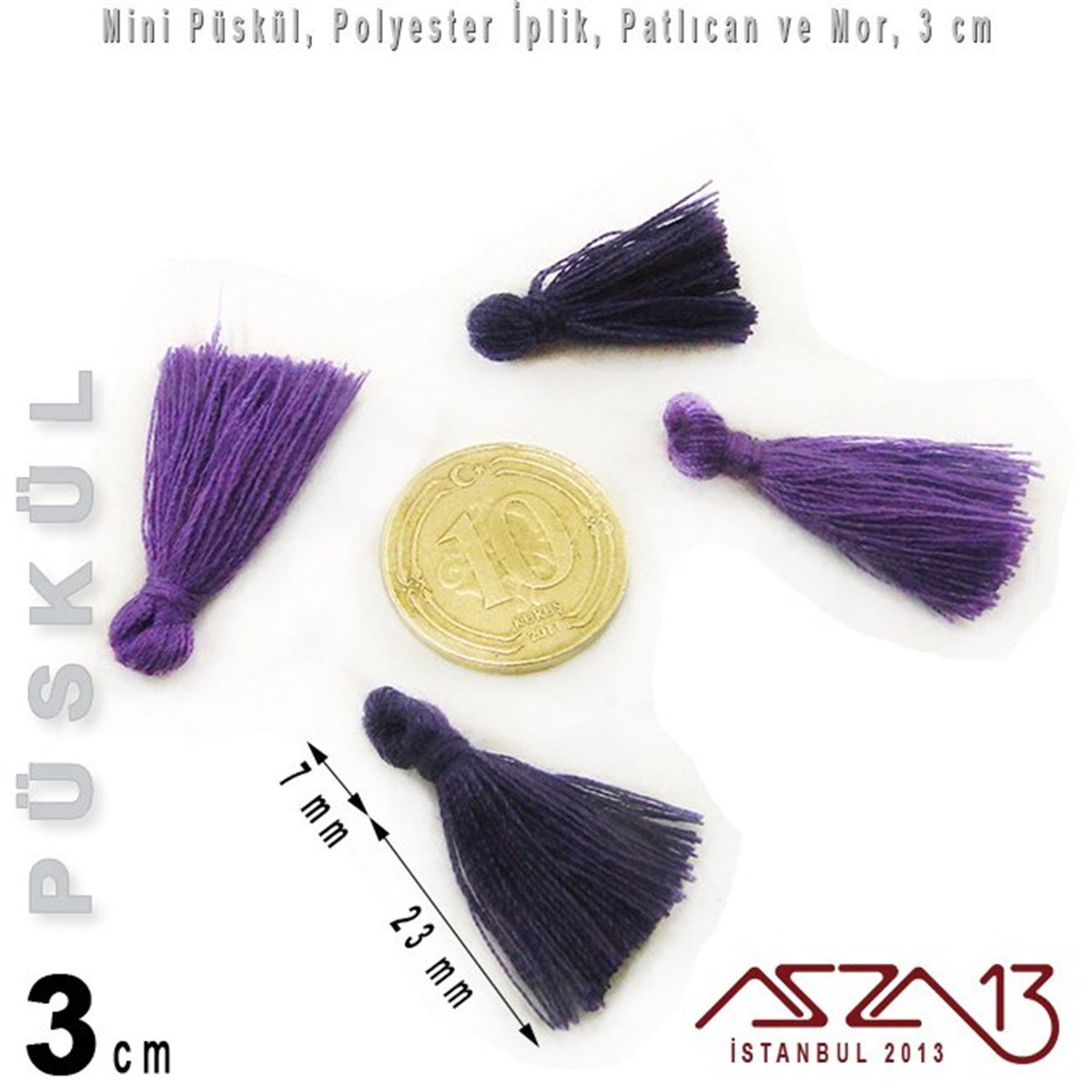 İpler, Kordonlar, MisinalarTAKI MALZEMEMarkasızPatlıcan ve Mor - 3 cm Mini Püskül / 5 Adet