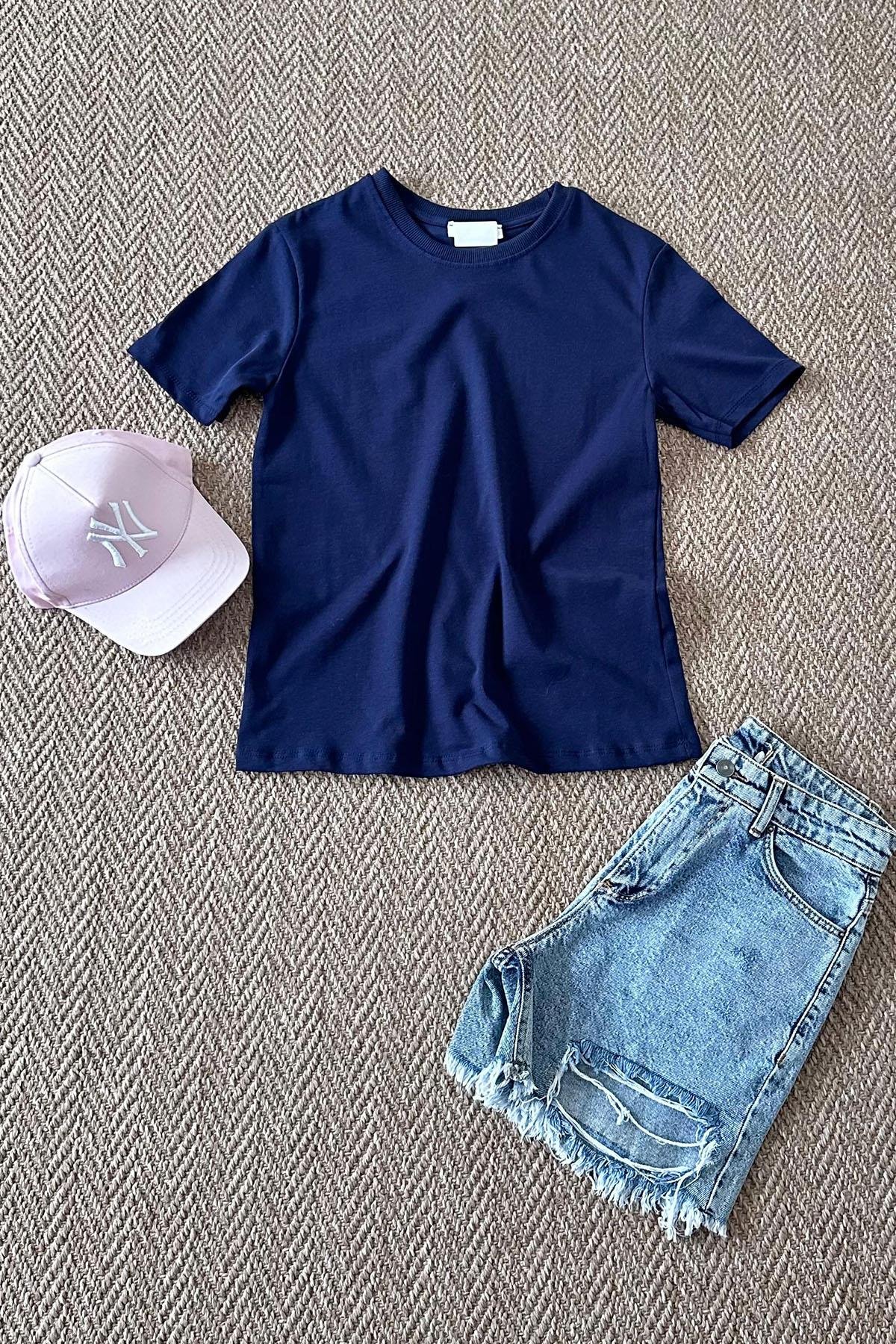 Kadın Basic Oversize Tshirt - LACİVERT