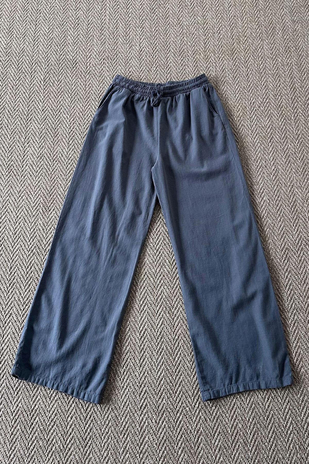 Kadın Beli Lastikli Bağcıklı Bol Paça Gabardin Pantolon - ANTRESİT
