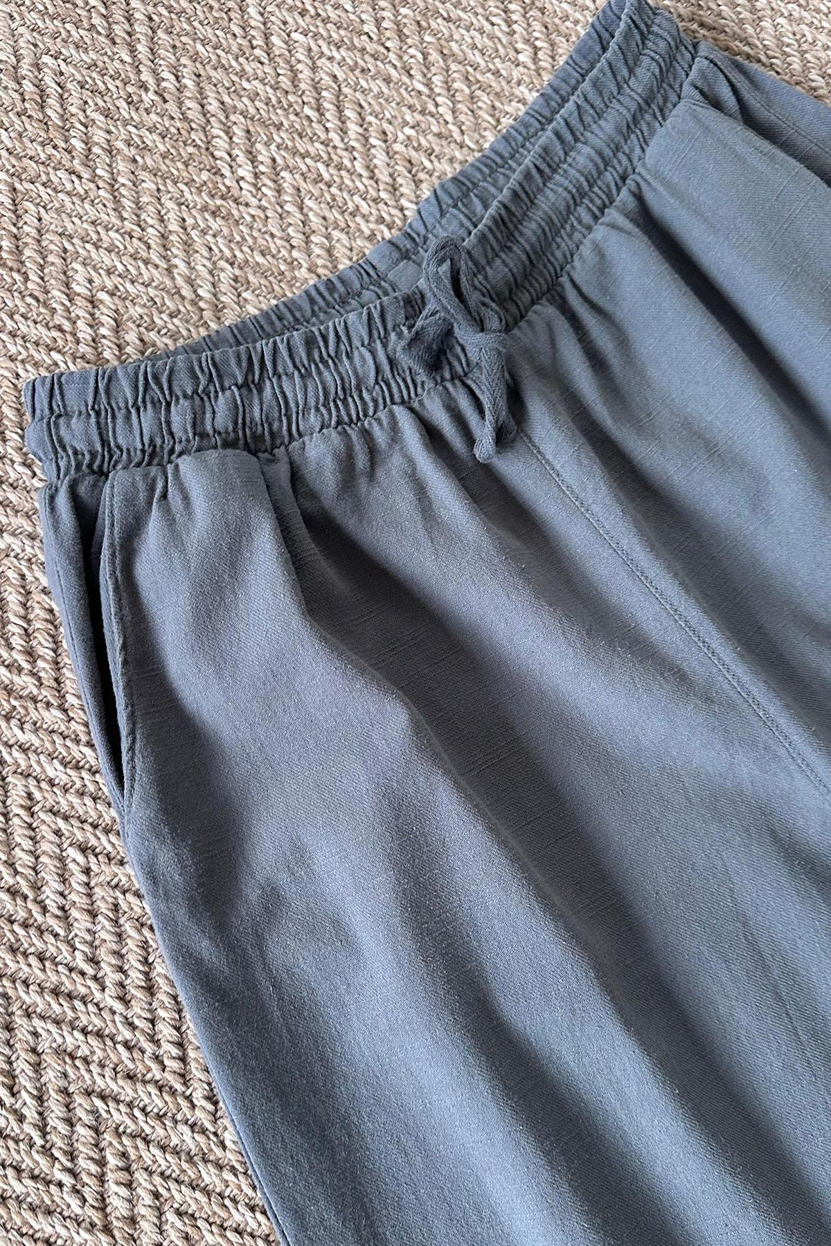 Kadın Beli Lastikli Bağcıklı Bol Paça Gabardin Pantolon - ANTRESİT