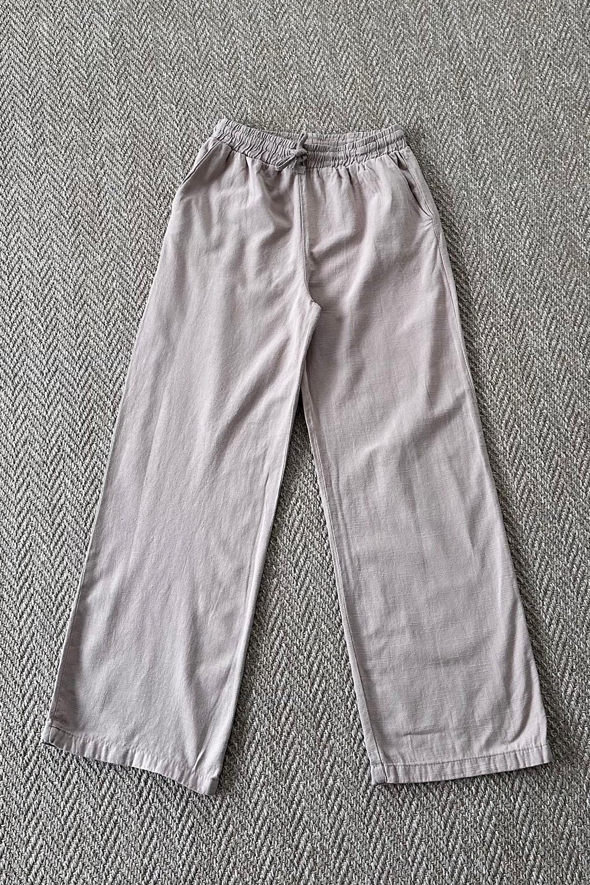 Kadın Beli Lastikli Bağcıklı Bol Paça Gabardin Pantolon - CAMEL